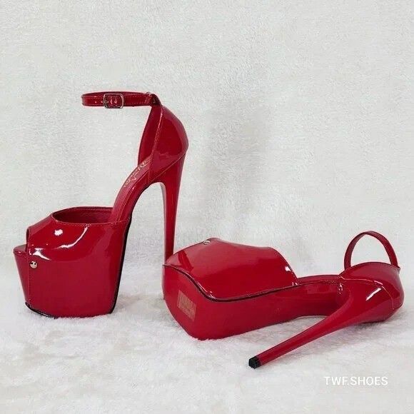 Other Juicy 15 Red Patent Slim 7" Stiletto Platform Closed Back He Size US 12 / IT 42 - 2 Thumbnail