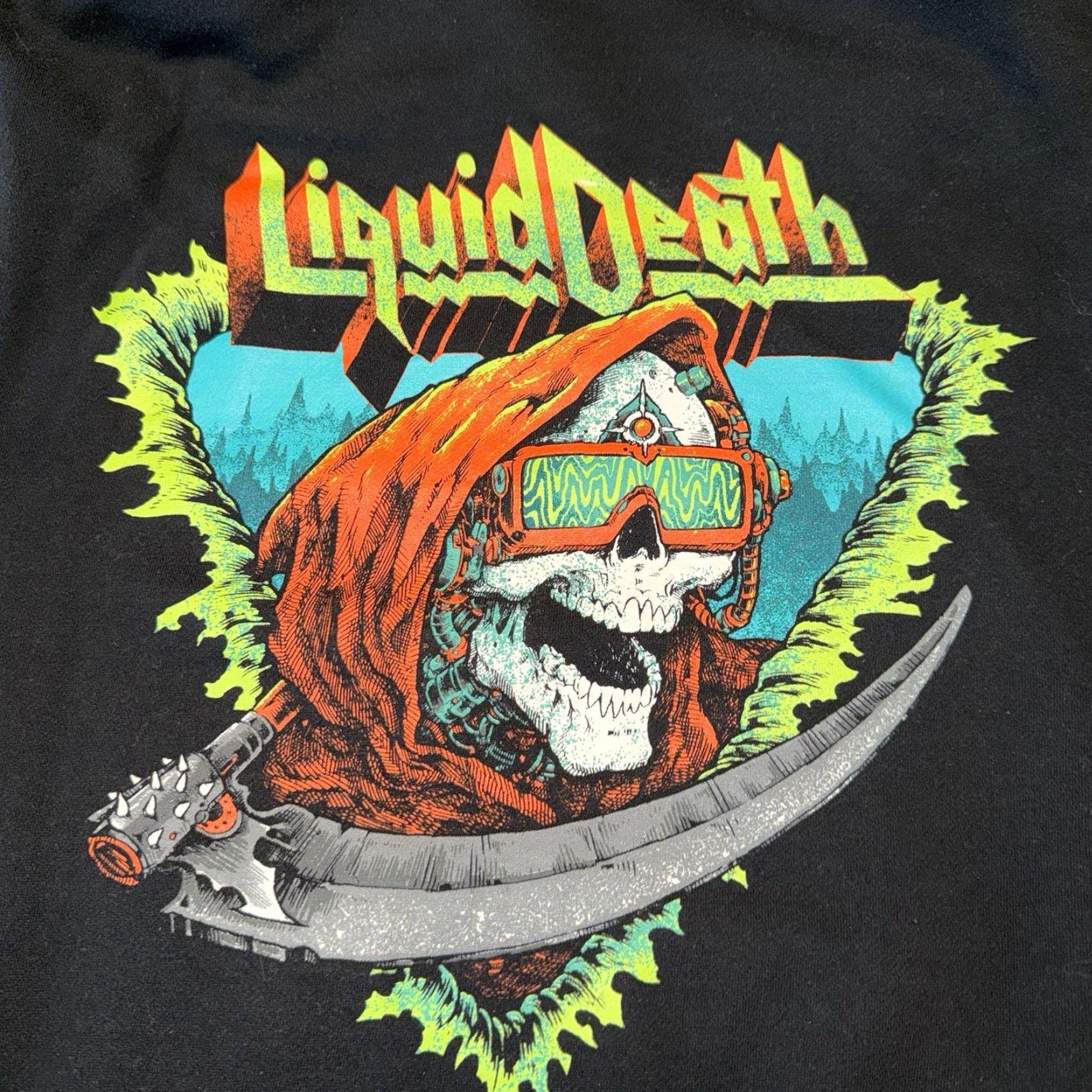 Logo 7 VINTAGE? No — but clothing: Liquid Death Mens Hoodie Sweatshirt Black Medium Graphic Print Logo Grim Reaper Trippy Size US M / EU 48-50 / 2 - 6 Thumbnail