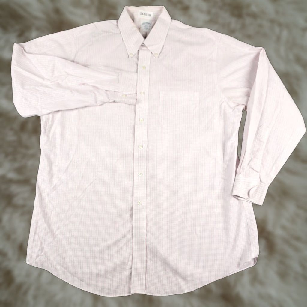 Brooks Brothers VINTAGE Brooks Brothers Shirt Mens 17.5 Pink Check Dress Long Sleeve Button-Down Collar Regular Fit Non-Iron Casual/Workwear Mens Size 46R - 1 Thumbnail