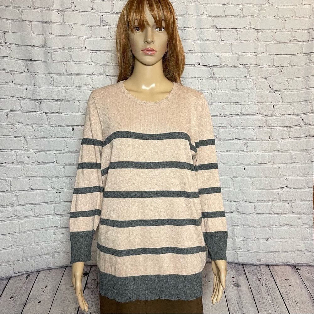 Loft Loft Beige Grey Stripes Soft Sweater Size XL Size XL / US 12-14 / IT 48-50 - 1 Thumbnail