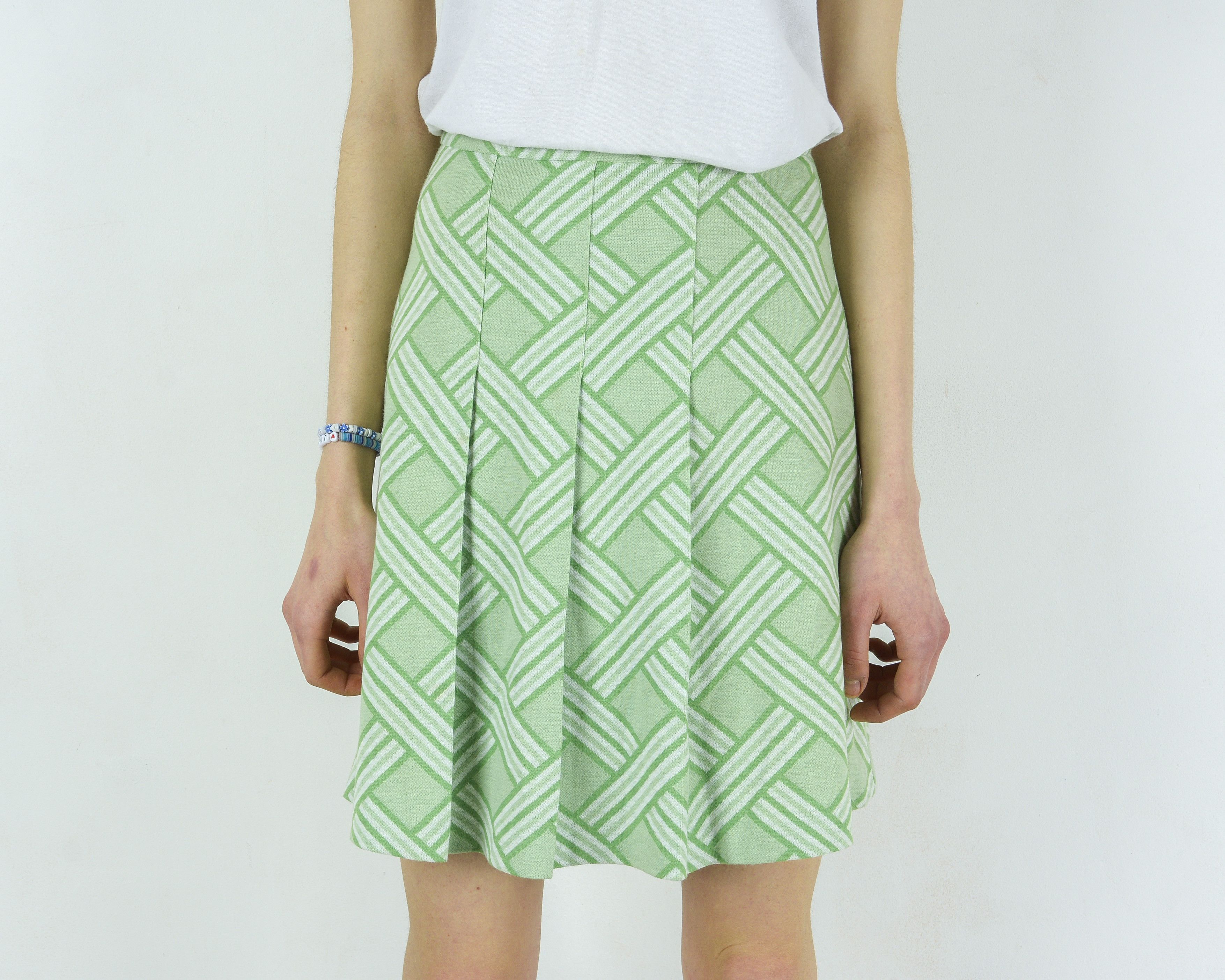 Other × Vintage Courtelle Jersey Summer Skirt Above The Knee Mini Pinstriped Size 26" / US 2 / IT 38 - 5 Thumbnail
