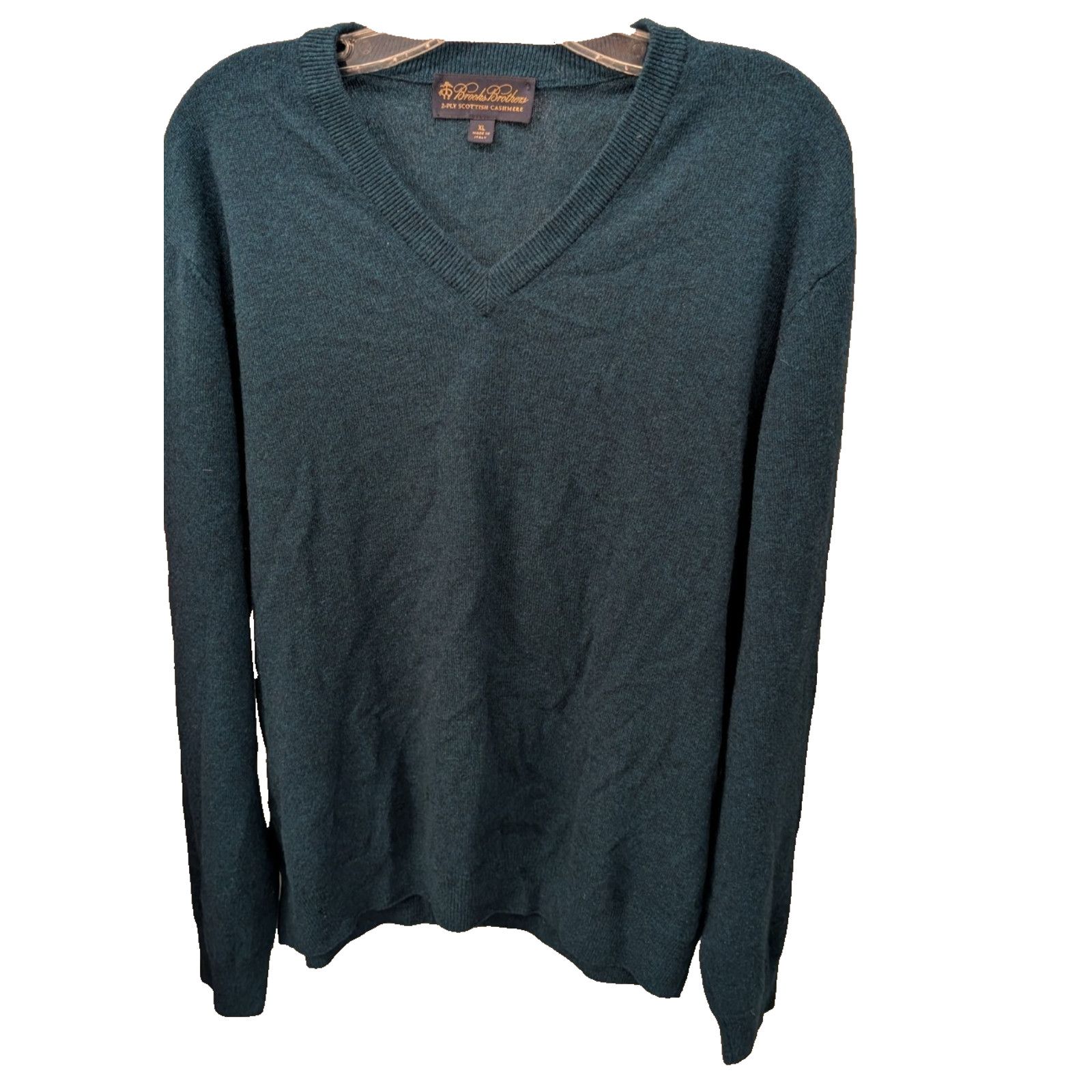 Brooks Brothers Brooks Brothers Green 2-Ply Cashmere V Neck Sweater XL Size US XL / EU 56 / 4 - 1 Thumbnail