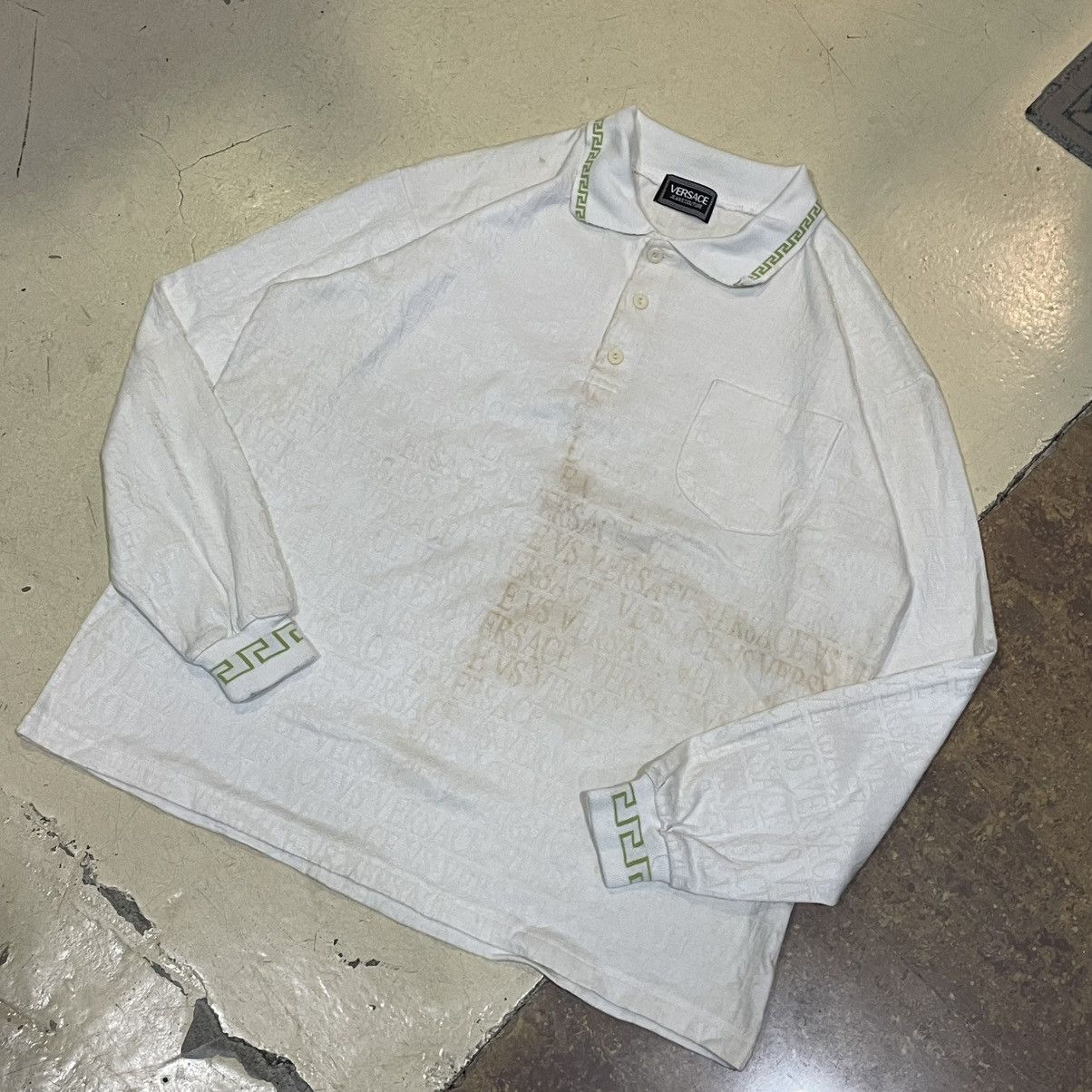 Versace Rare‼️Vintage Versace Jacquard Monogram polo tee Size US L / EU 52-54 / 3 - 1 Thumbnail