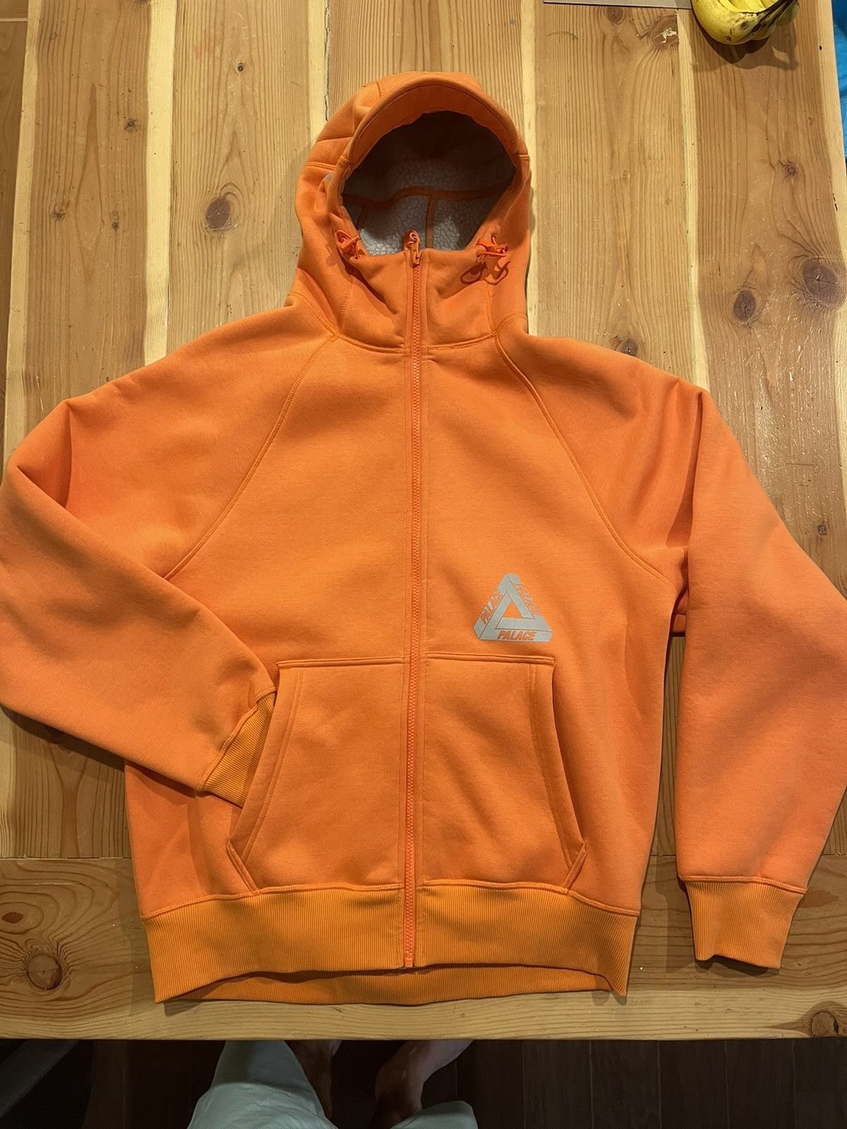 image of Palace Thermal Fleece Cap Hood XL Tiger Orange Zip Up New, Men's