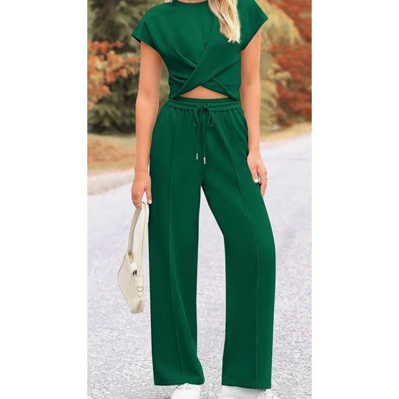The Unbranded Brand Women's 2Piece Outfits Tracksuit Twist Crop Wide SIZE LARGE Size 24" / US 00 / IT 34 - 1 Thumbnail