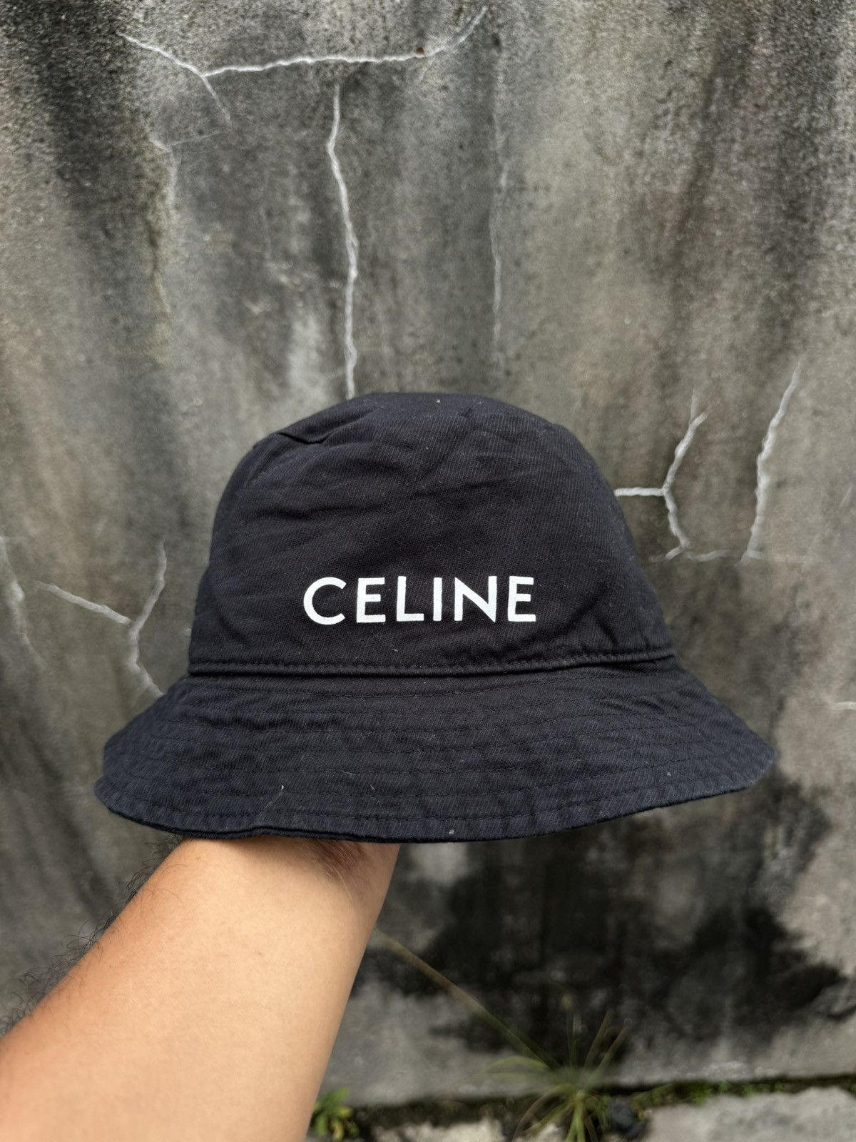 Celine Celine Bucket Hat In Black Gabardine Cotton With Logo Print Size ONE SIZE - 1 Thumbnail