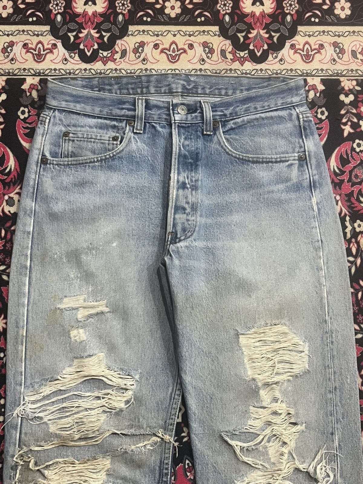 Levi's ⚡️Vintage⚡️80s Levi’s 501 Destroy Buttonfly Blue Washed Jeans Size US 30 / EU 46 - 4 Thumbnail