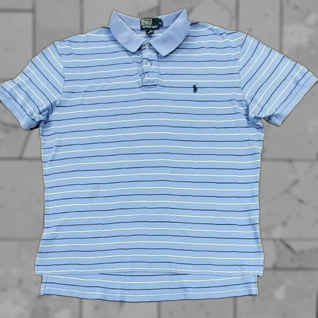 Polo Ralph Lauren VINTAGE Polo Ralph Lauren Polo Shirt XL Blue Striped Rugby Mens Size US XL / EU 56 / 4 - 1 Thumbnail