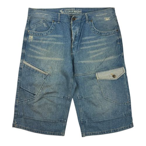 Vintage Y2K Copyright Contrast Pocket Jorts Light Wash