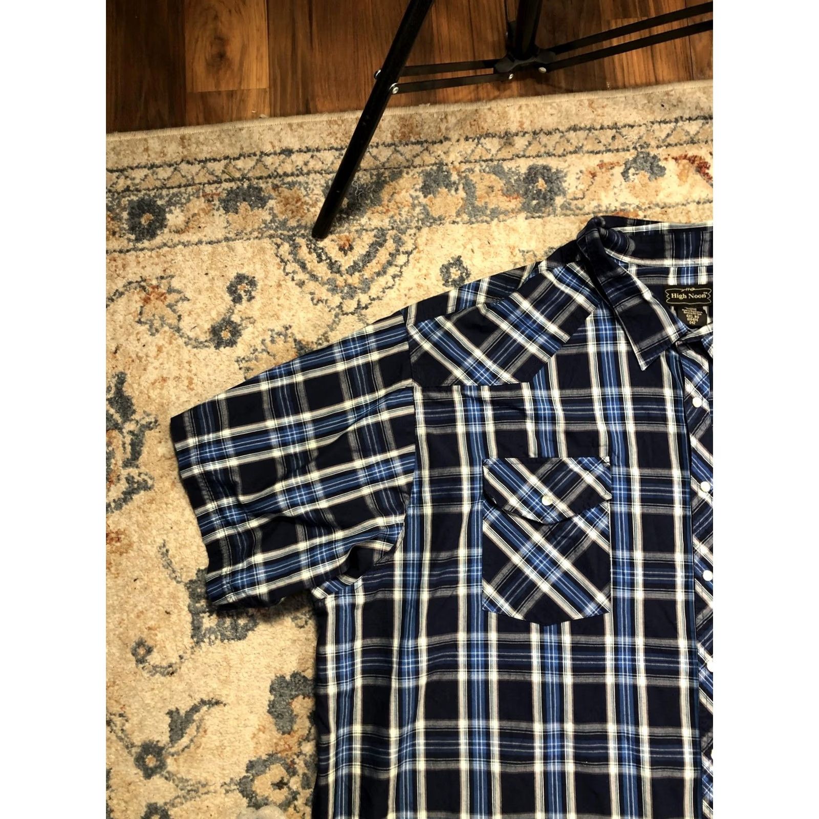 Vintage High Noon Shirt Mens 6XL Blue Plaid Short Sleeve Western Snap Pockets Casual Size US XXL / EU 58 / 5 - 3 Thumbnail