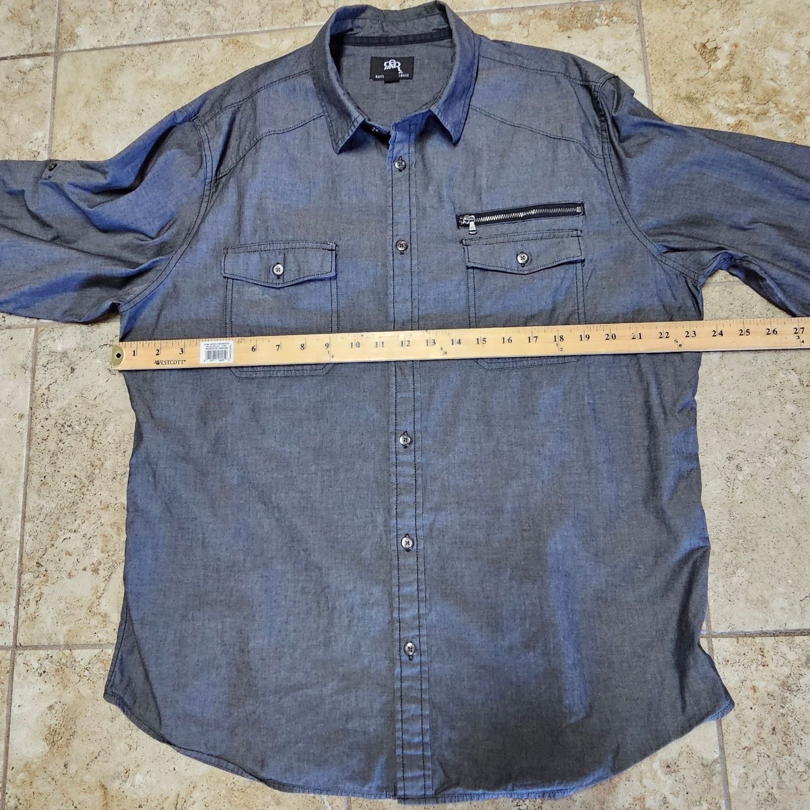 Rock & Republic Rock & Republic Men's Long Sleeve Gray Button Up Zipper XL Size US XL / EU 56 / 4 - 7 Thumbnail