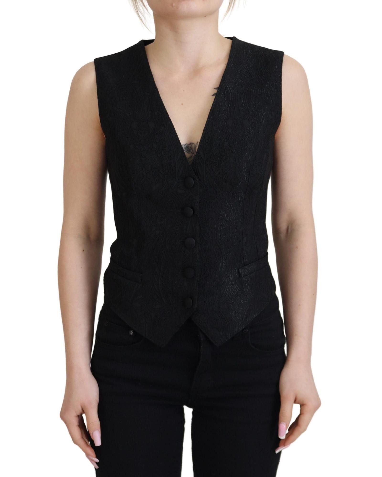 image of Dolce Gabbana Button Down Sleeveless Vest Top in Black, Women's (Size Small)