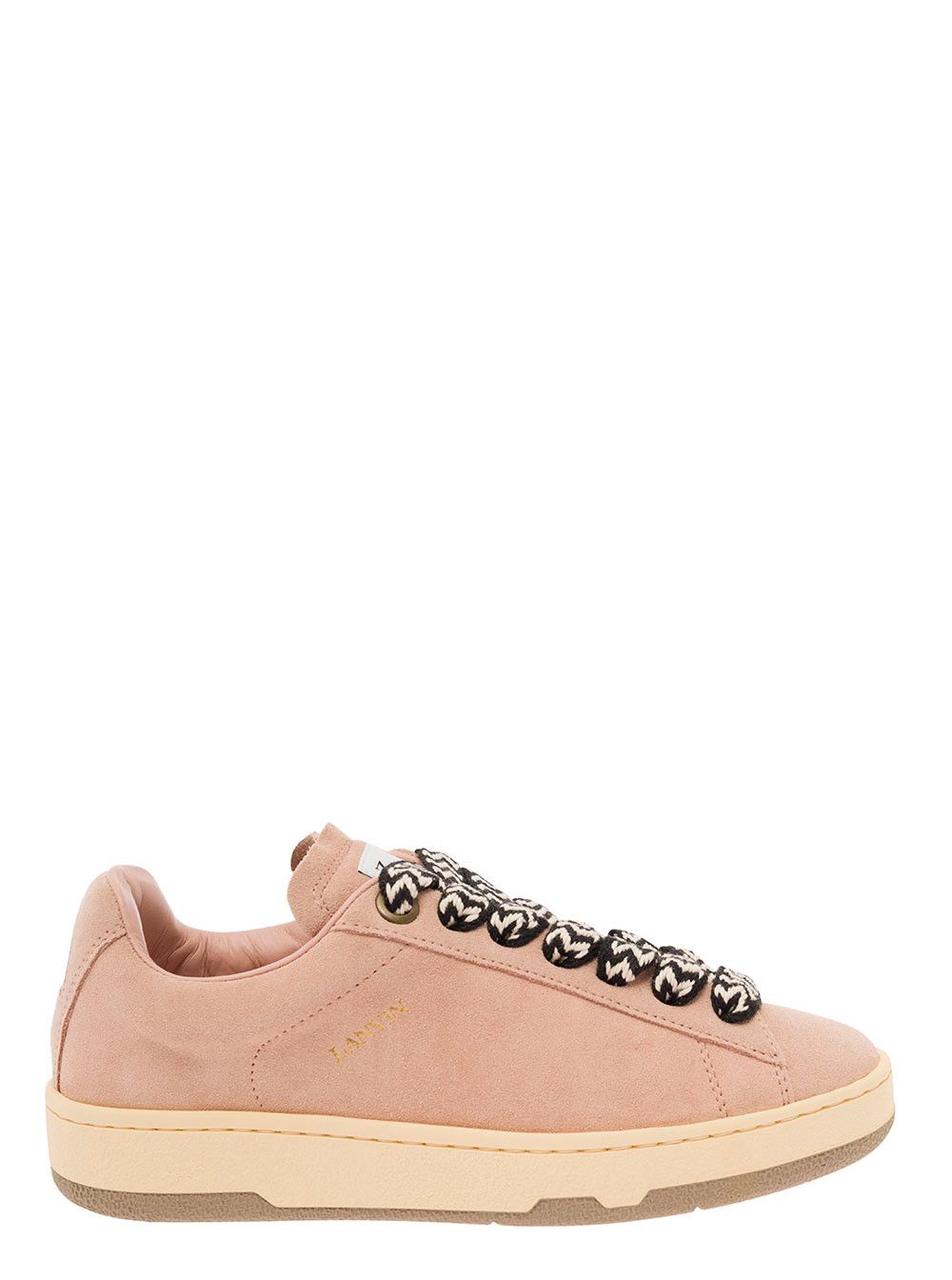 Lanvin 'Lite Curb' Pink Low Top Sneakers with Oversized Multicolor Laces in Suede Woman Size US 6 / IT 36 - 1 Thumbnail