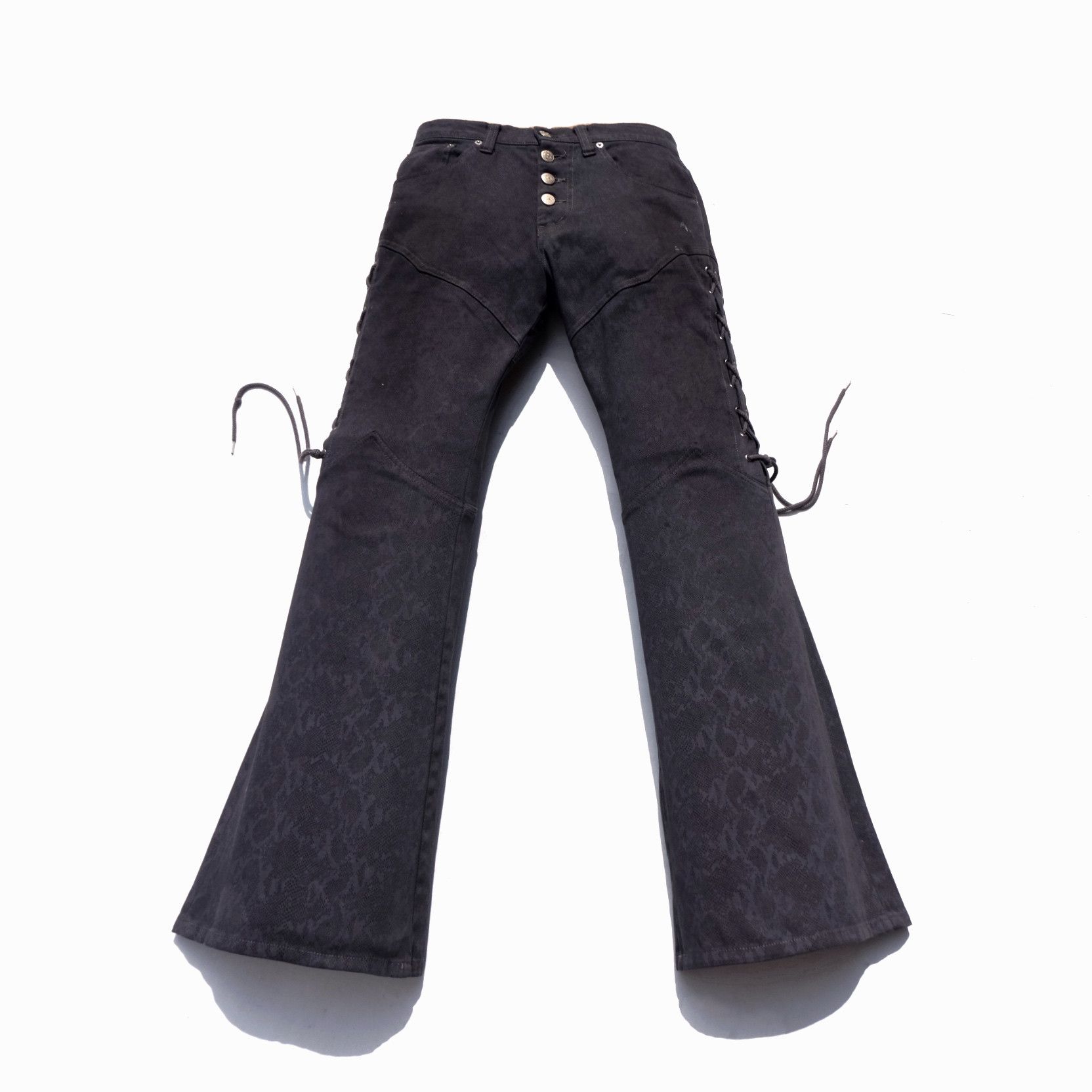 image of If Six Was Nine x Tornado Mart Laced Up Phyton Flare Jeans in Charcoal Black, Men's (Size 29)