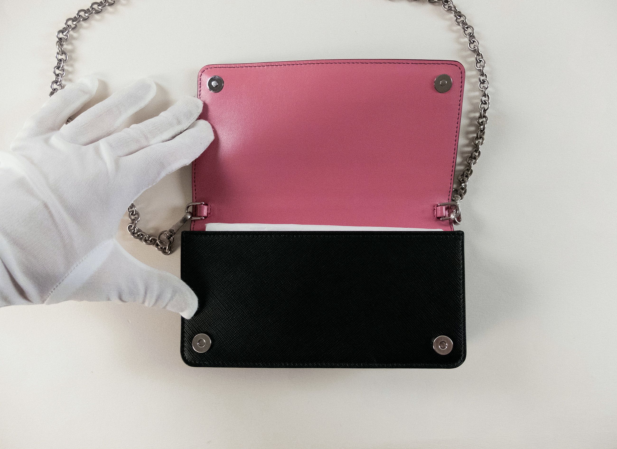 Prada PRADA Pradamalia black pink Saffiano leather chain wallet Size ONE SIZE - 7 Thumbnail