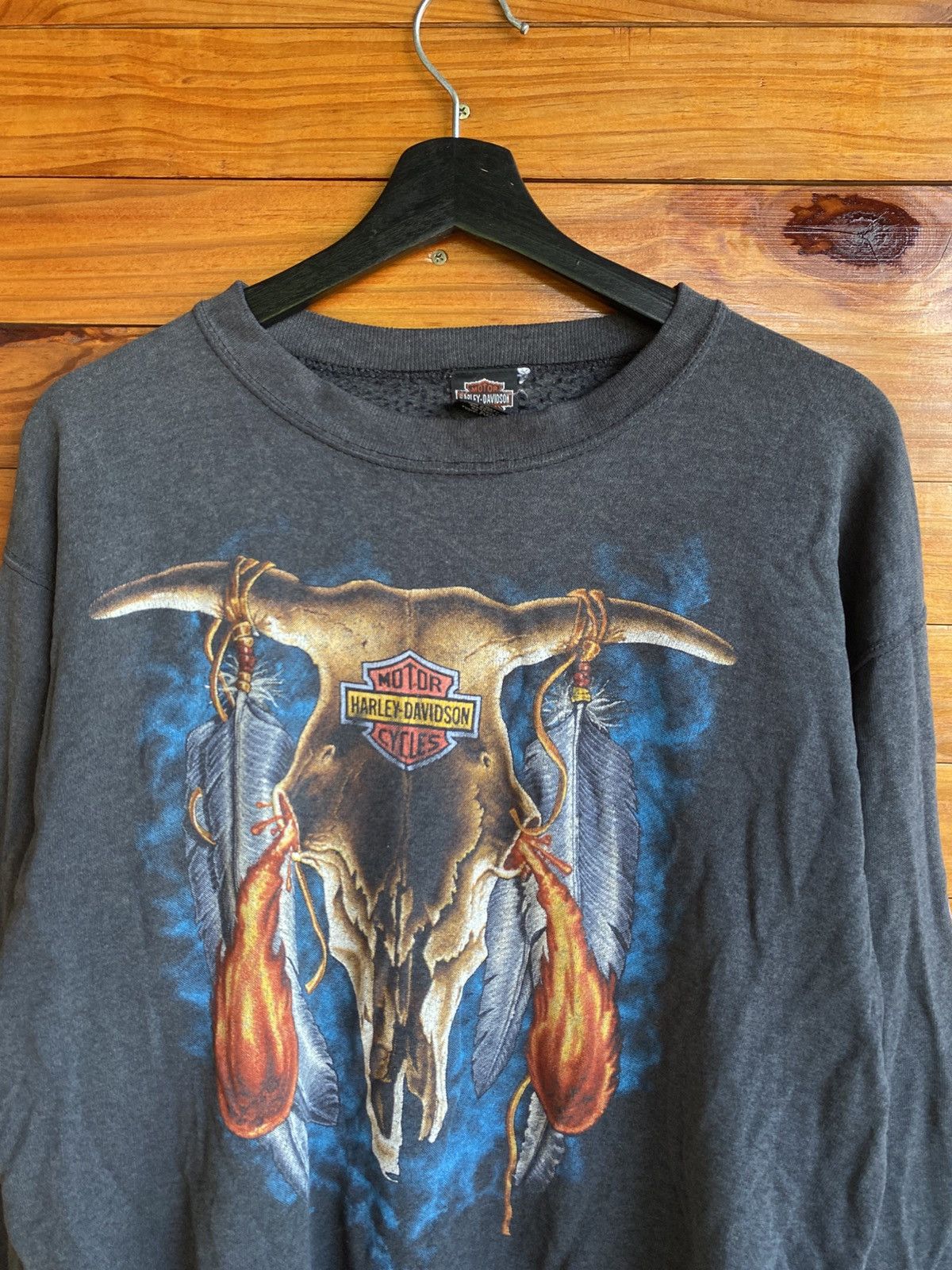 Harley Davidson Vintage 1985 Harley-Davidson Skull Bull Flames Sweatshirt Size US M / EU 48-50 / 2 - 8 Thumbnail
