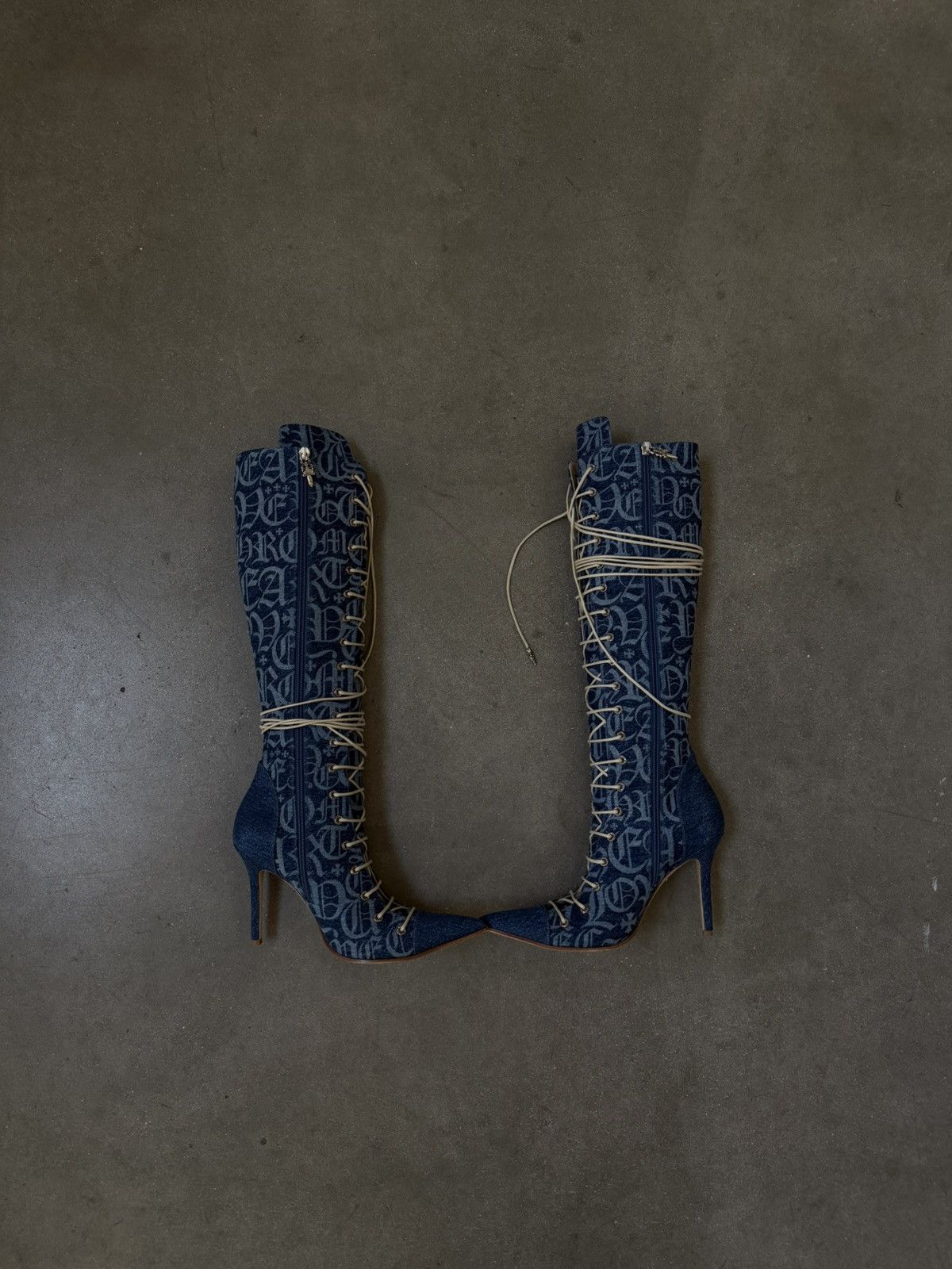 Chrome Hearts Chrome Hearts 'DENIM MONOGRAM' LACE UP KNEE BOOTS Size US 6.5 / IT 36.5 - 3 Thumbnail