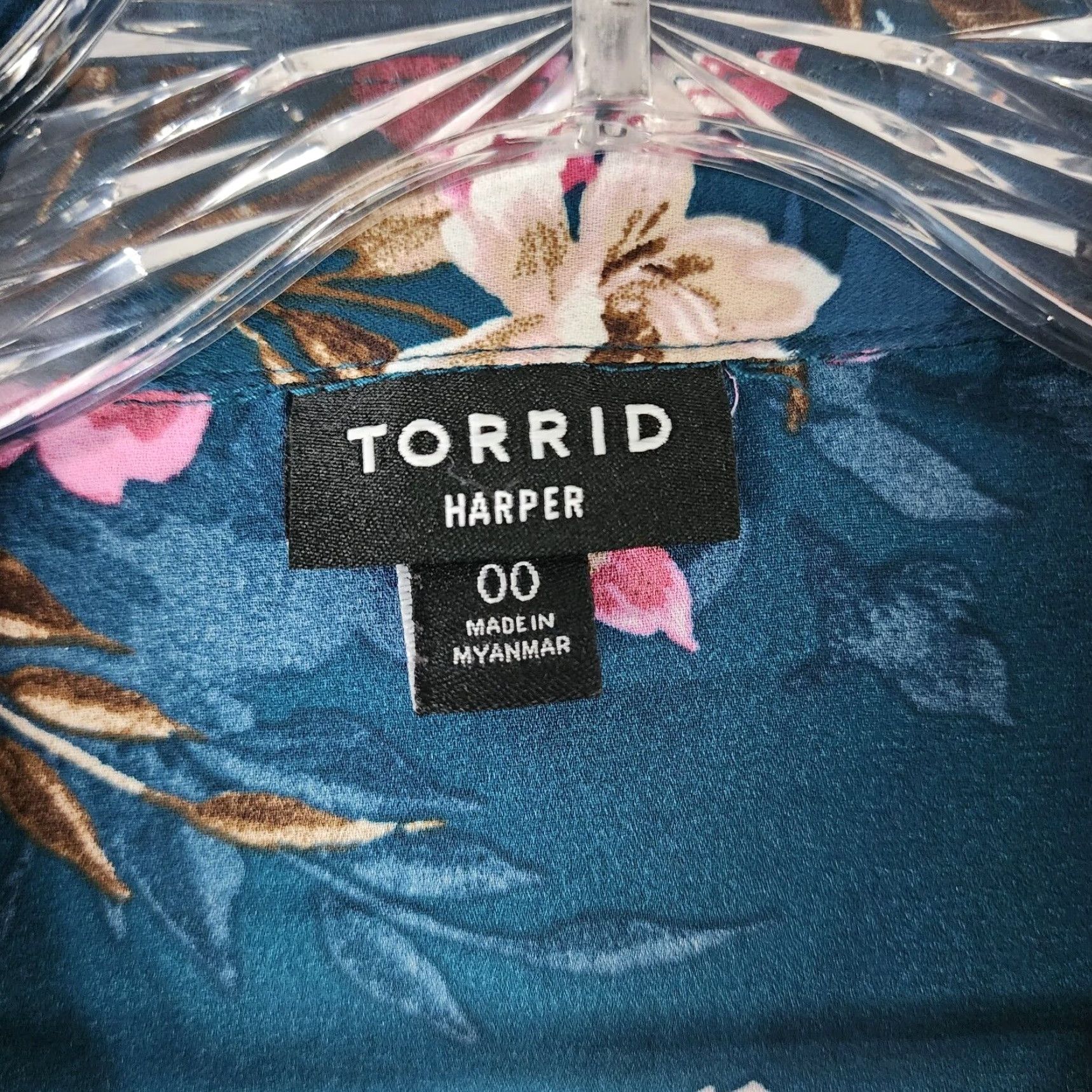 Torrid TORRID Harper Floral Button-Up Shirt Womens Long Sleeve Size 00 Green Teal Size XXS / US 00 / IT 34 - 4 Thumbnail