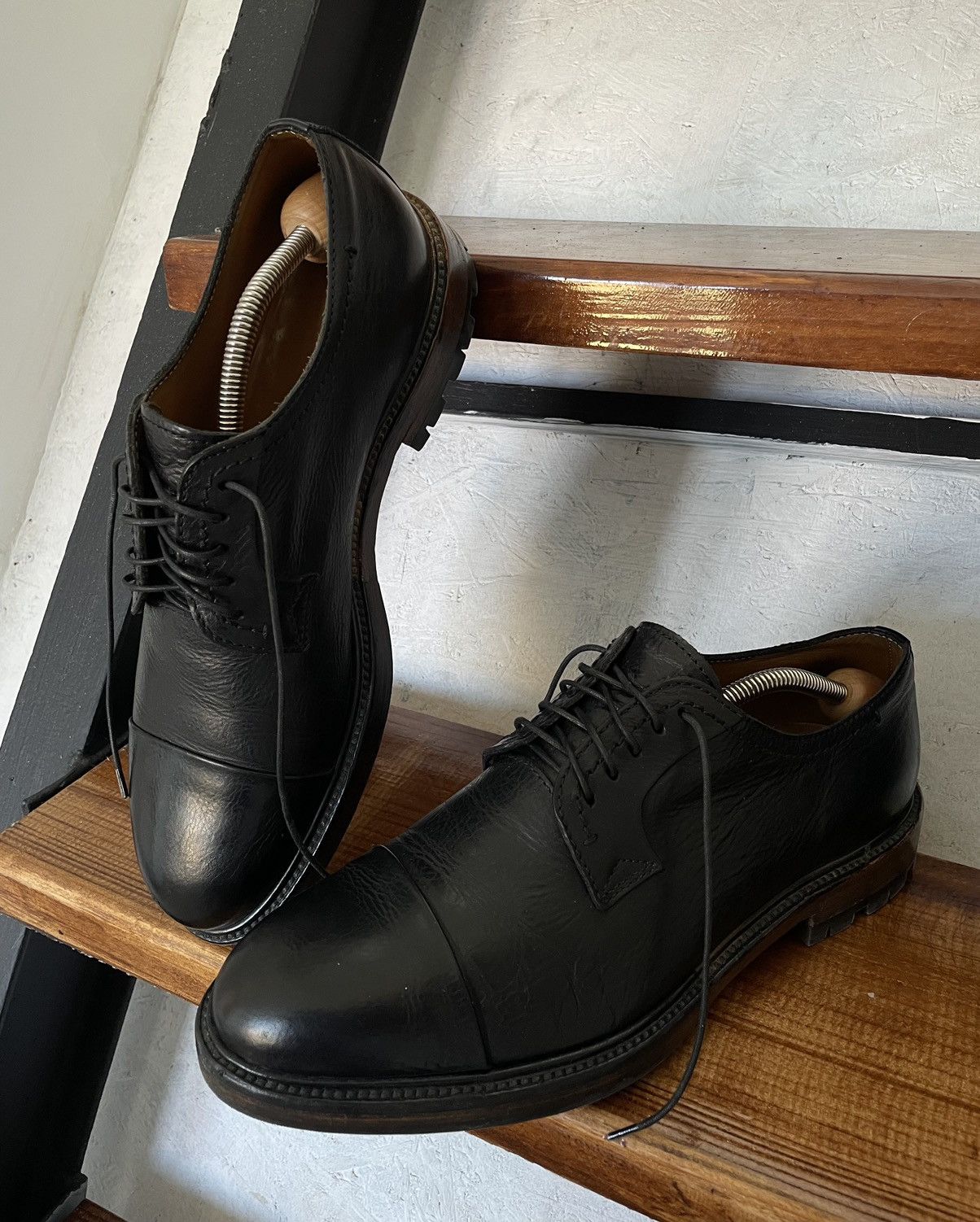 image of Lanvin Derby Oxford Leather Lace Ups Shoes in Black, Men's (Size 10)