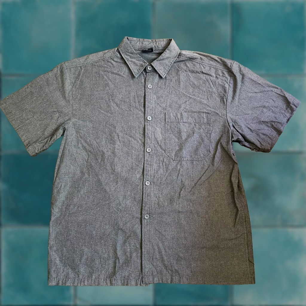 Vintage Yago Shirt Button-Up Pocket Short Sleeve Gray 2XL Mens Regular Classic Solid Polyester Cotton Size US XXL / EU 58 / 5 - 1 Thumbnail