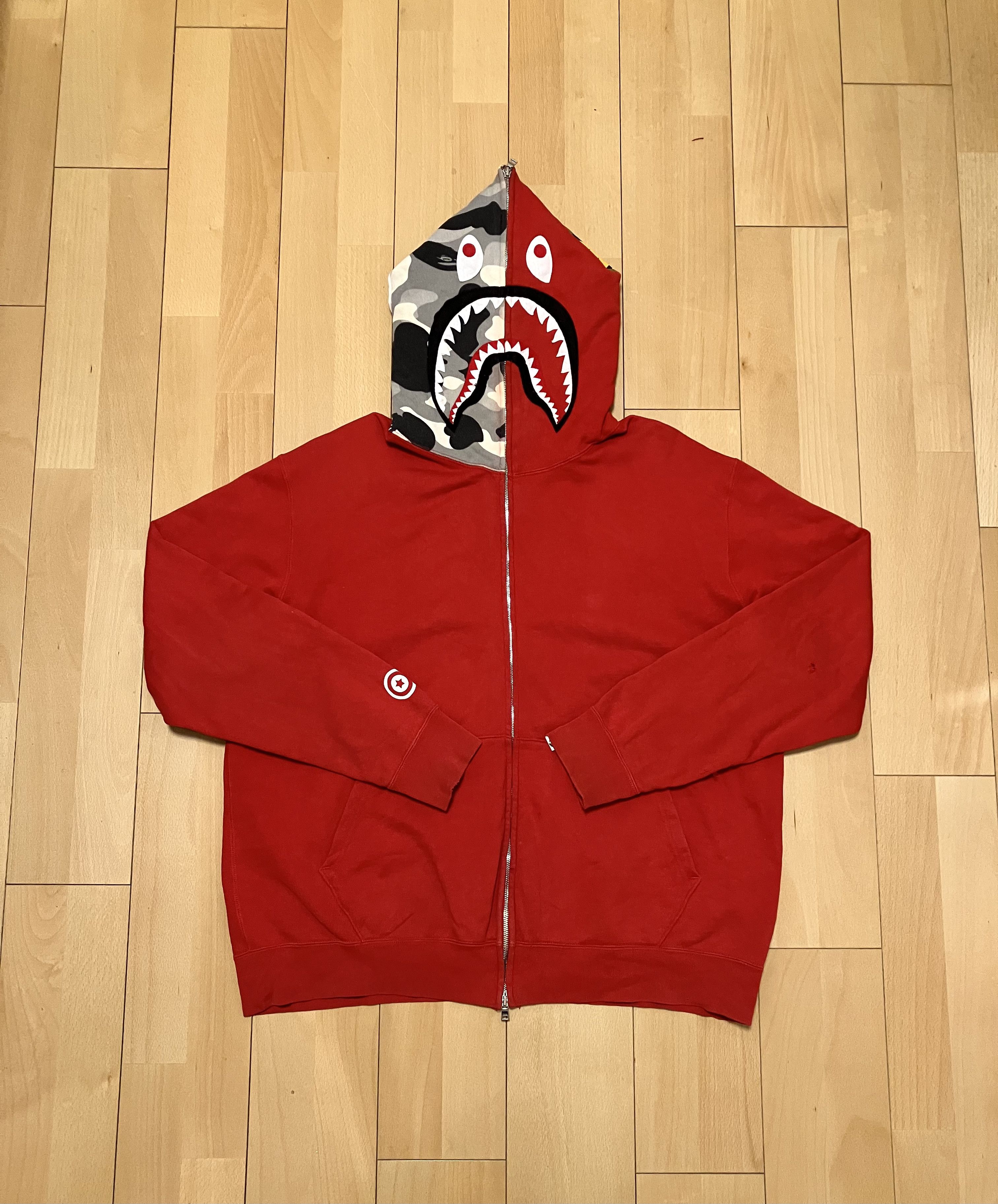 Bape Bape red gray camo shark zip hoodie Grailed