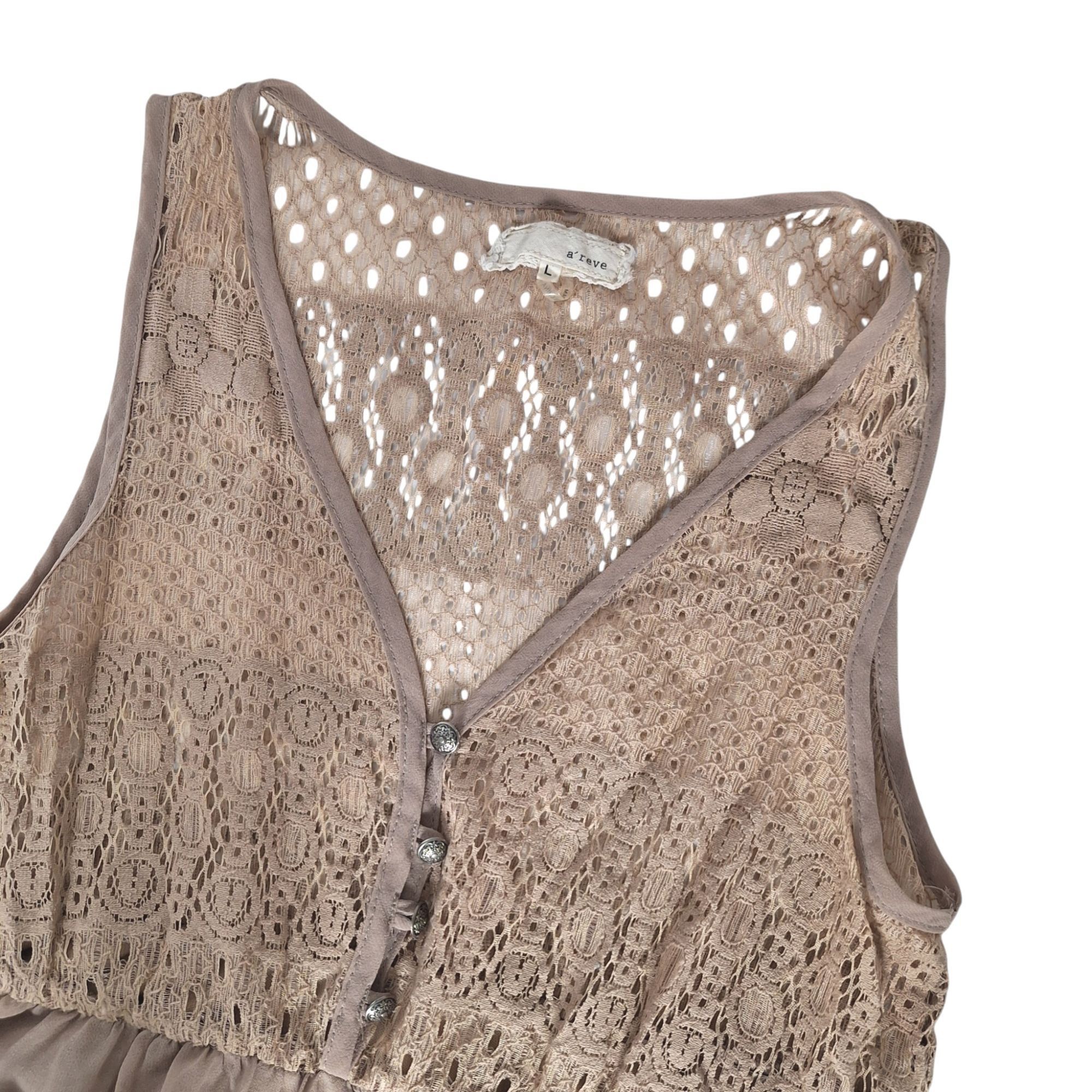 Other A'reve Taupe Boho Crochet Lace V-Neck Tiered Babydoll Mini D Size L / US 10 / IT 46 - 1 Thumbnail