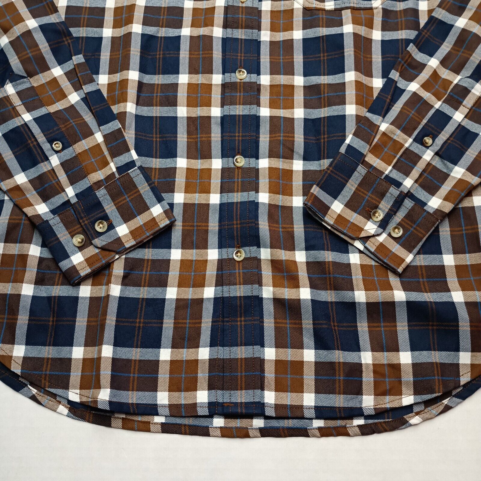 Betabrand Beta Venturing Plaid Series Shirt Men's M Navy Blue Brown Size US M / EU 48-50 / 2 - 2 Thumbnail