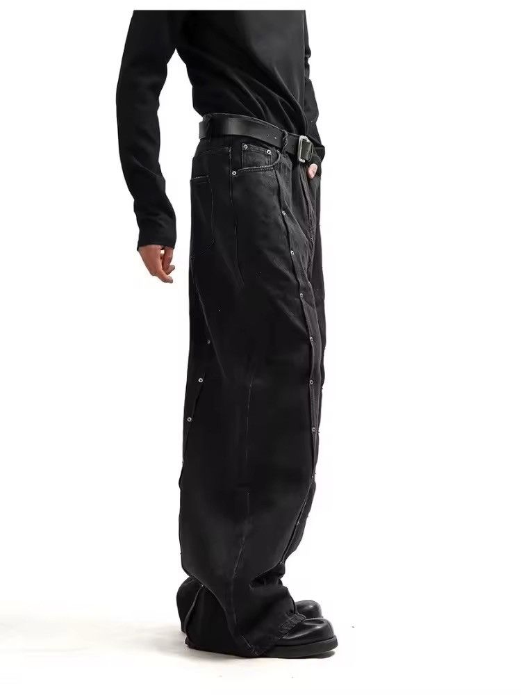 Japanese Brand Y2K Rivet Pleated Black Baggy Jean Size US 33 - 4 Thumbnail