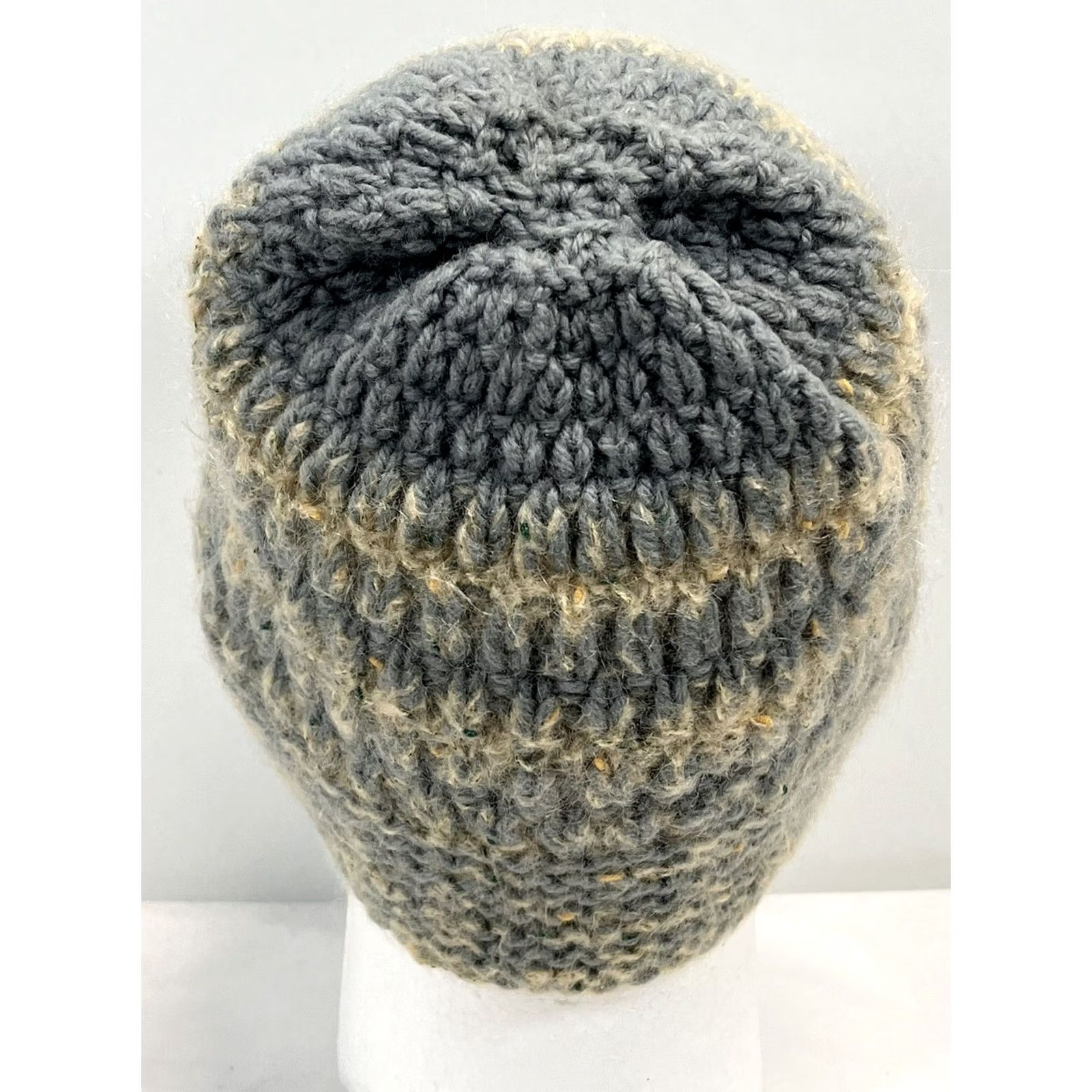 Vintage Handmade Knit Beanie Stocking Hat Gray Yellow GUC Size ONE SIZE - 3 Thumbnail