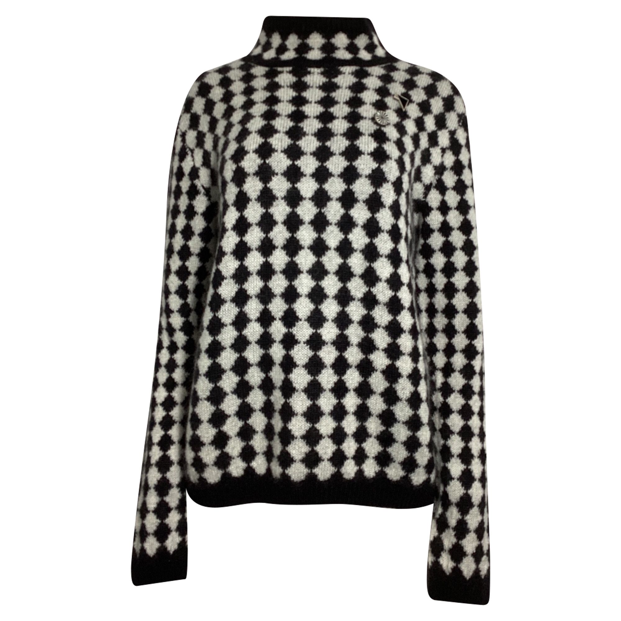 Saint Laurent Paris Saint Laurent Diamond-Motif Sweater in Black Wool Size US XXL / EU 58 / 5 - 1 Thumbnail