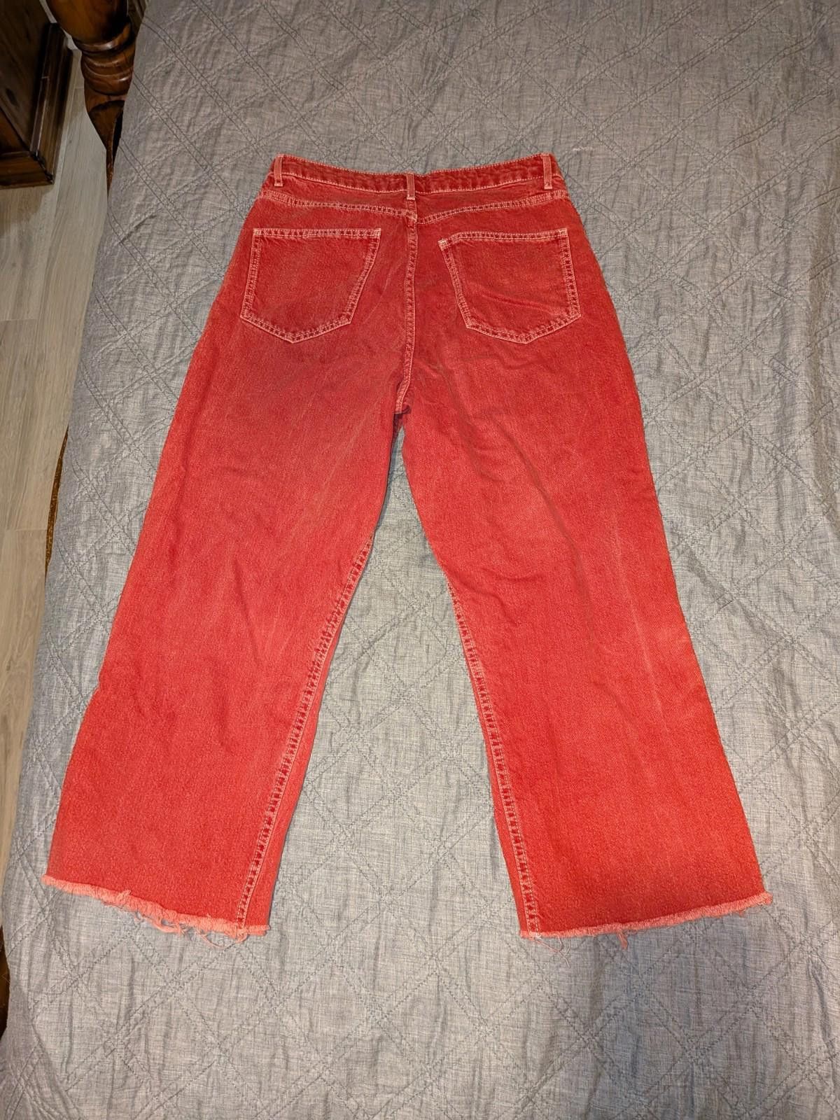 Zara Zara Woman Premium Red Straight Leg High Wasted Denim Jeans Size 27" / US 4 / IT 40 - 7 Thumbnail