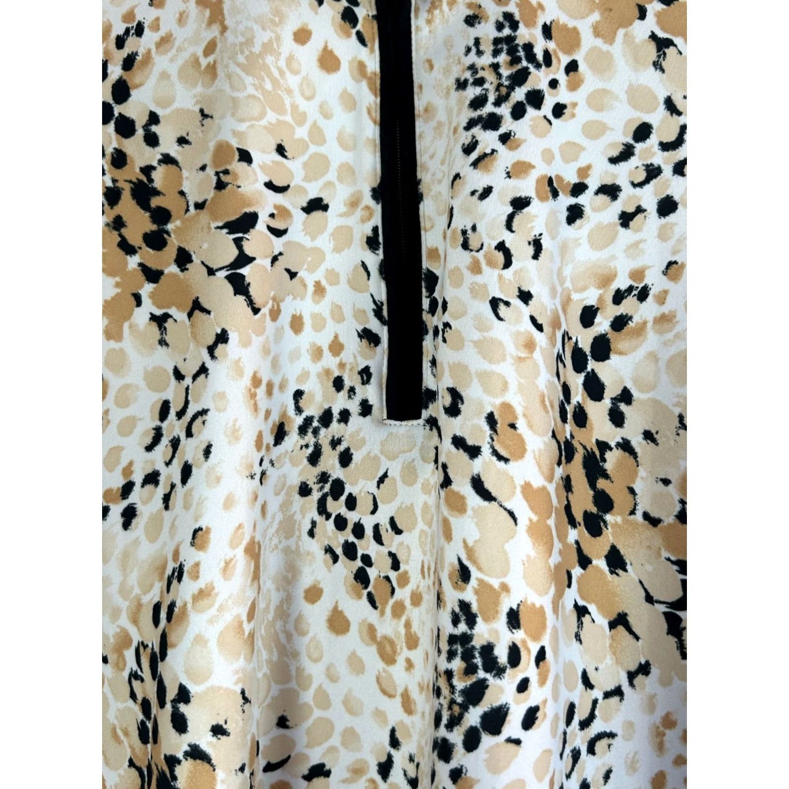 Vintage Sans Soleil Womens Long-Sleeve Animal Print 1/4 Zip Pullover Top Large Beige Size L / US 10 / IT 46 - 2 Thumbnail