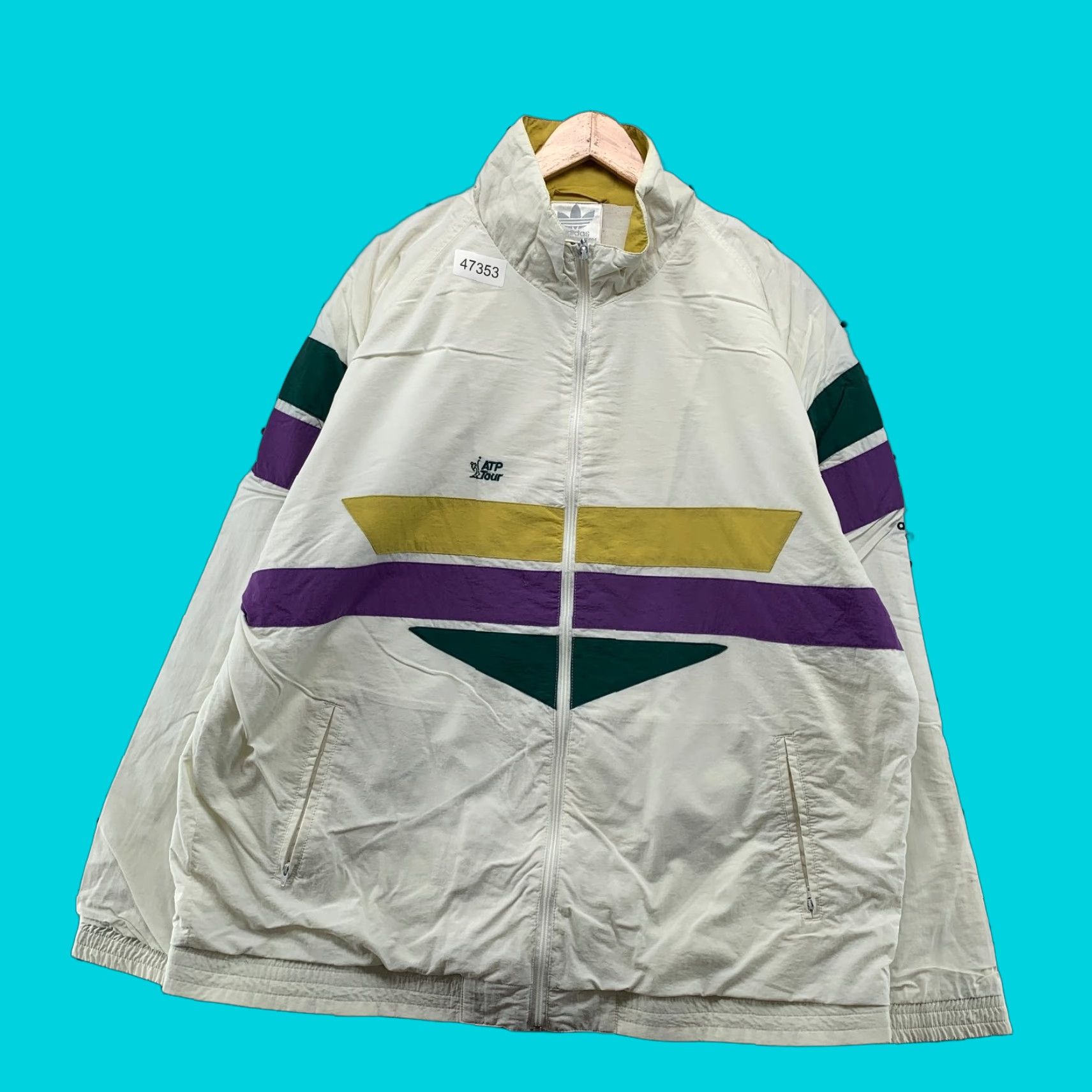 Adidas VINTAGE Adidas ATP Tour Windbreaker Jacket Mens XL Oversized White Purple Size US XL / EU 56 / 4 - 1 Thumbnail