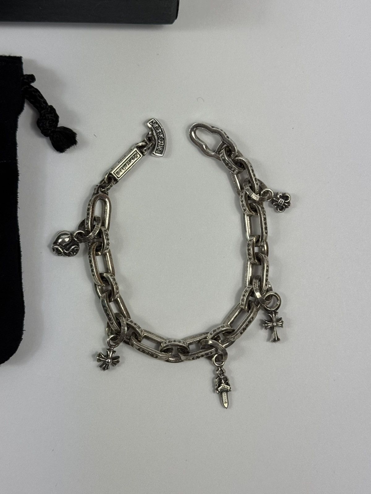 Chrome Hearts 40g STERLING SILVER PAPER E CHAIN MULTI CHARM BRACELET RARE Size ONE SIZE - 1 Thumbnail