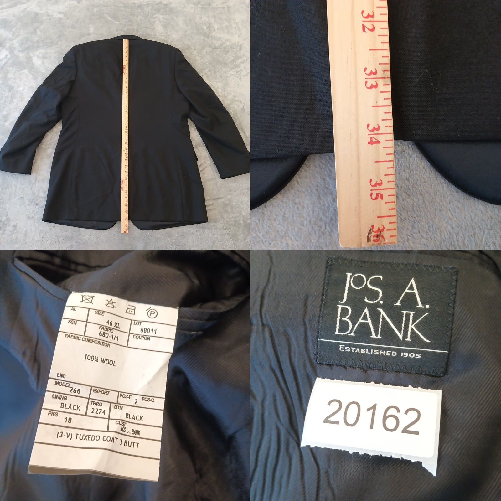 Jos. A. Bank Jos. A. Bank Tuxedo Blazer Mens 46 Extra Long Black Wool Single Breasted Notch Lapel Three-Button Pocket Dry Clean Only Jacket Coat Vintage: No Size 46R - 8 Thumbnail
