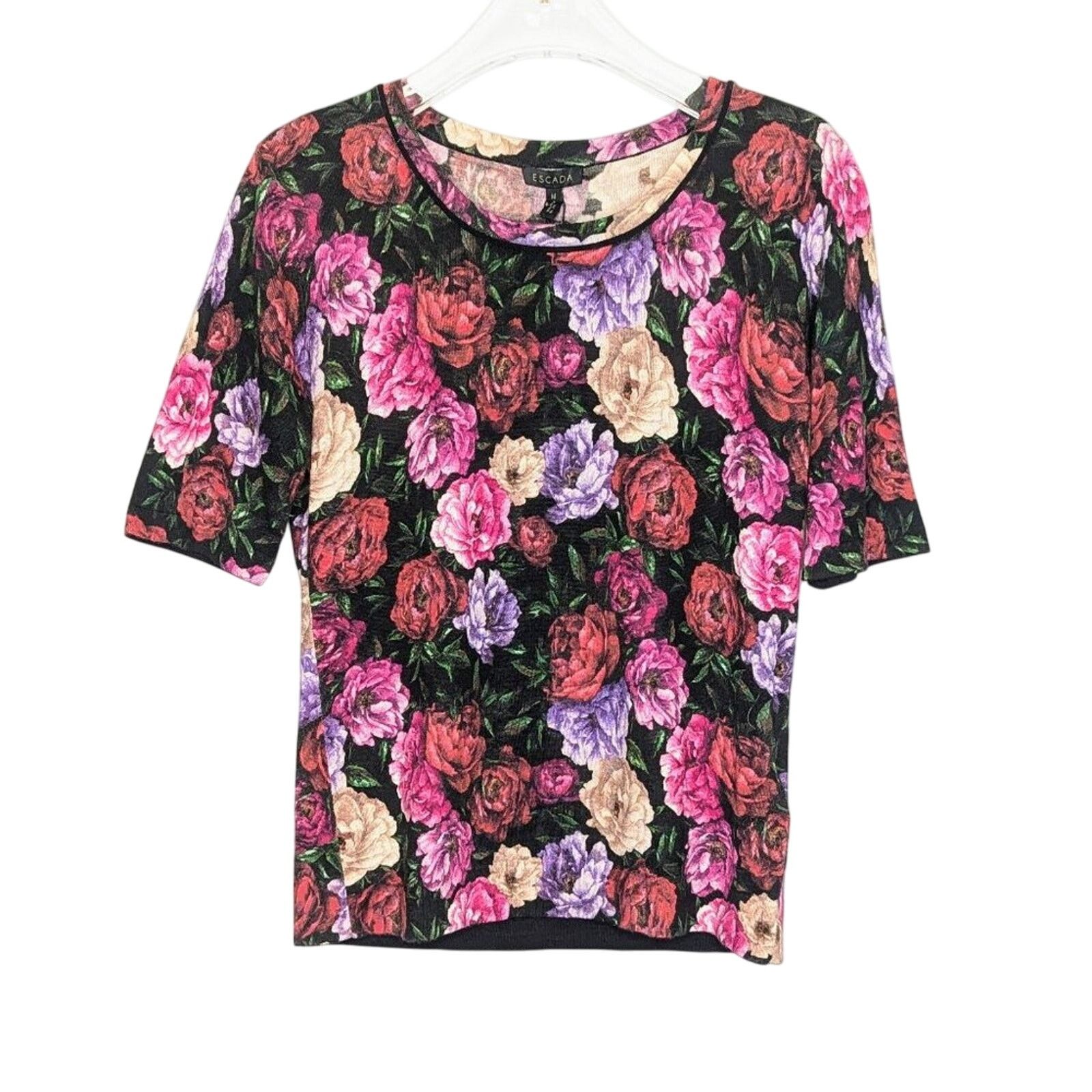 Escada Escada Pink Floral Rose Print Short Sleeve Knit Top NWT M Size M / US 6-8 / IT 42-44 - 1 Thumbnail