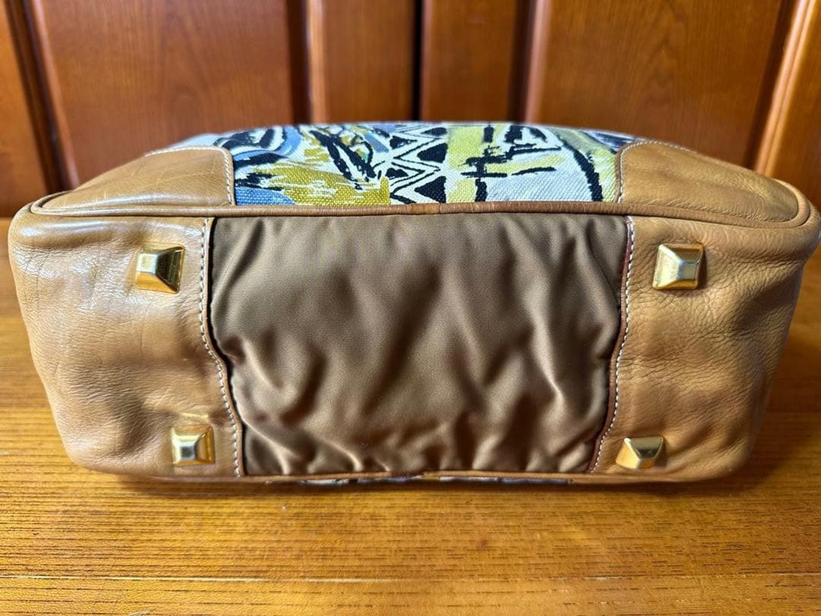 Prada Prada - Canvas Leather Handbag Abstract Print Size ONE SIZE - 4 Thumbnail