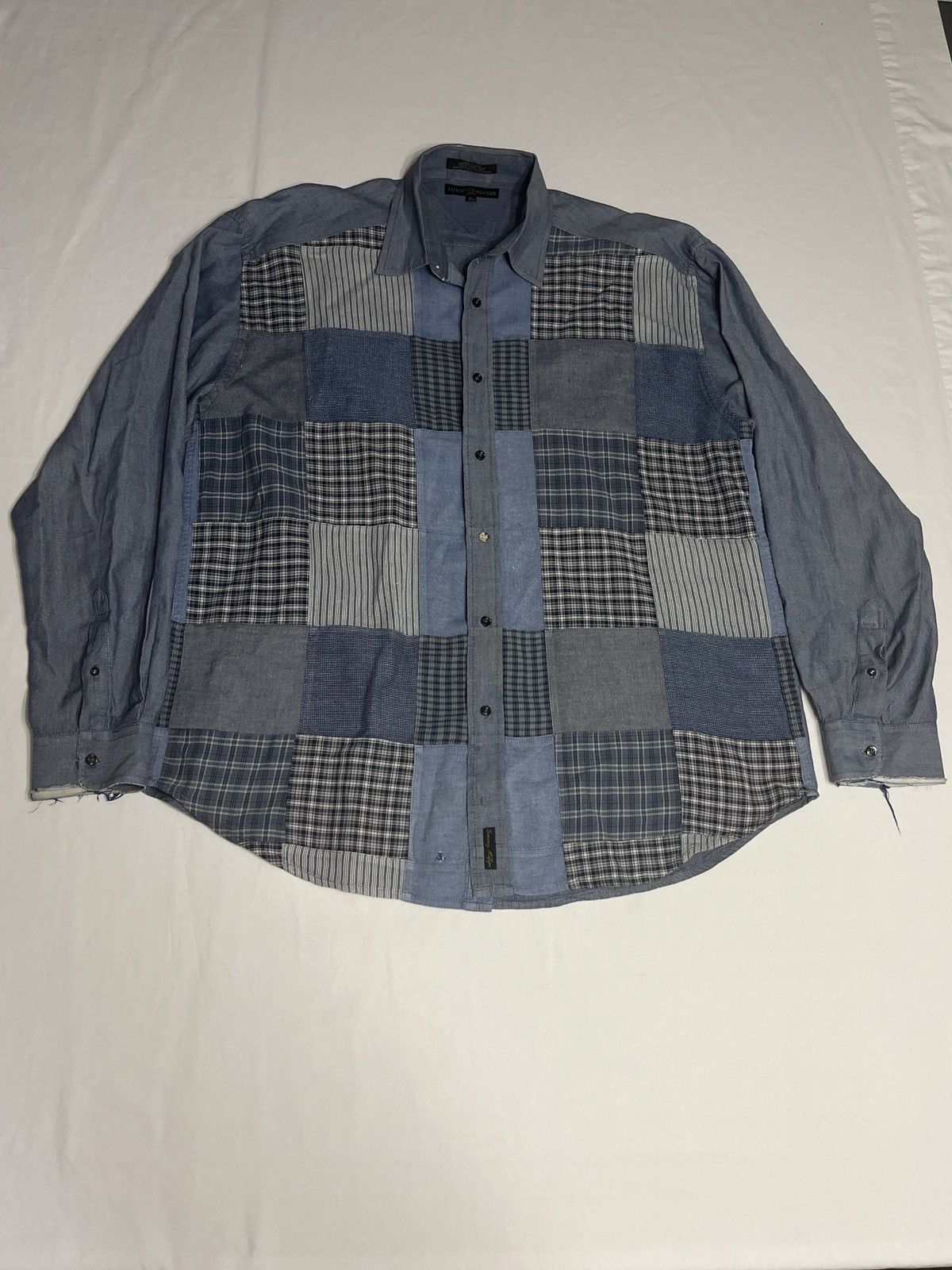Tommy Hilfiger × Vintage Vtg Tommy Hilfiger patchwork distressed button down shirt. Size US XL / EU 56 / 4 - 1 Thumbnail