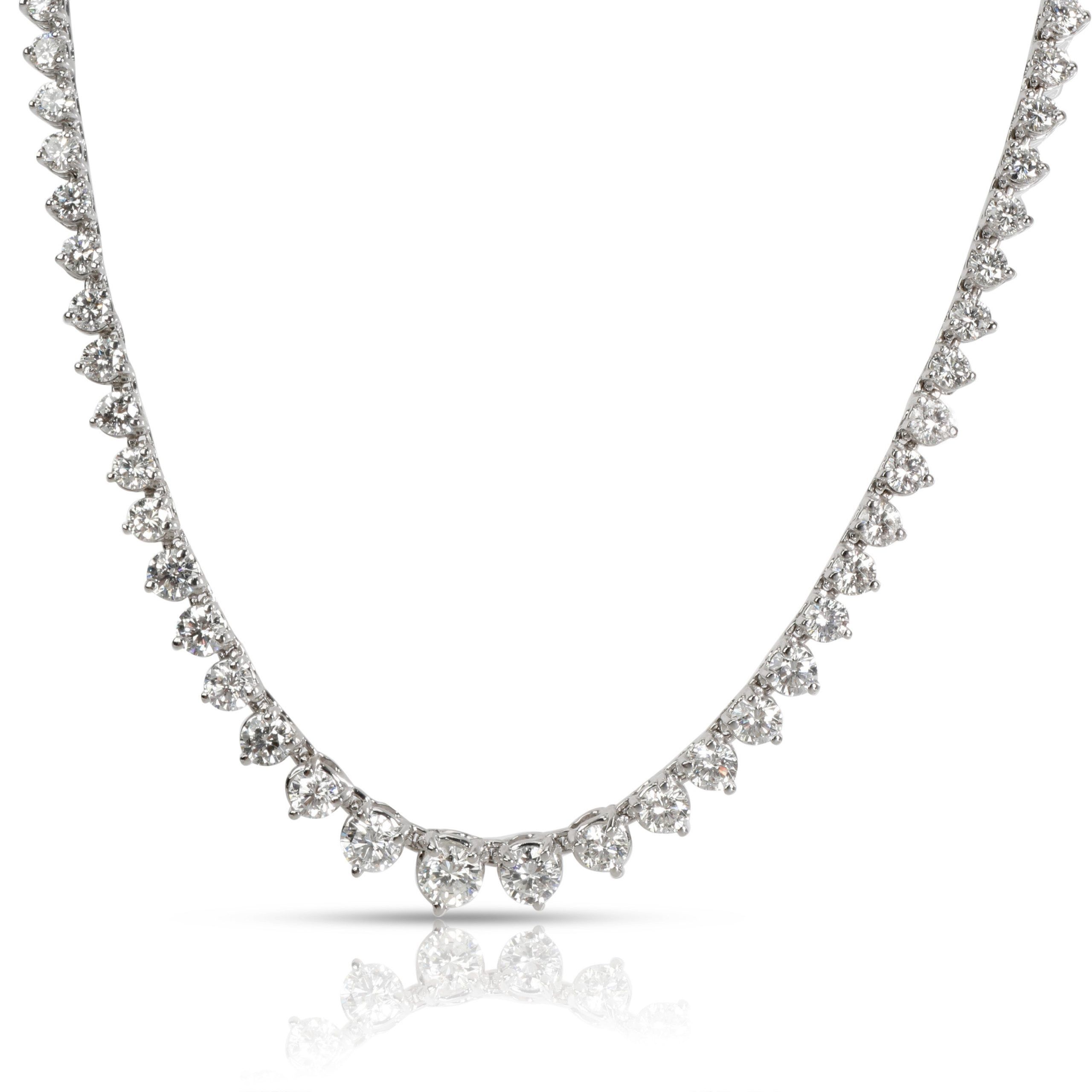 image of Tiffany Co Three Prong Diamond Tennis Necklace In 18K White Gold 7.52 Ctw, Women's