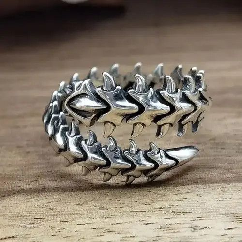 Jewelry × Vintage Spine Ring Skeleton Bones Goth Punk Rock Jewelry Chrome Size ONE SIZE - 1 Thumbnail