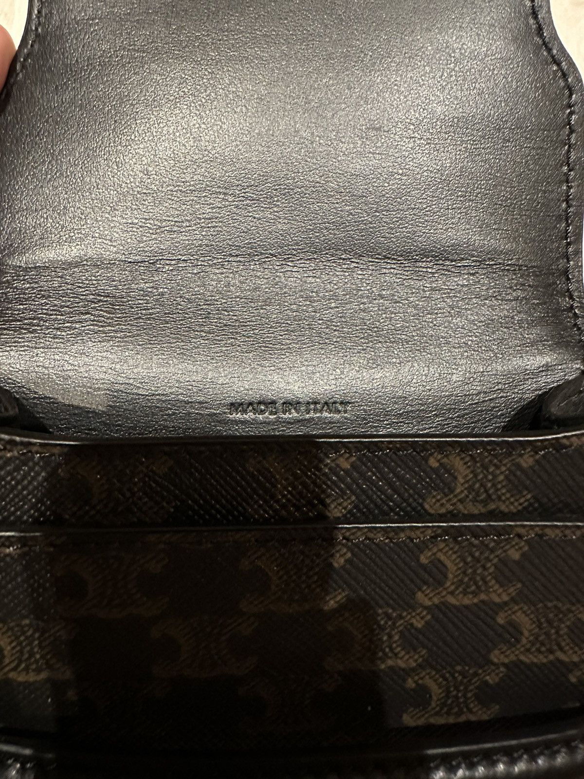 Celine × Hedi Slimane PHONE POUCH WITH FLAP IN TRIOMPHE CANVAS AND LAMBSKIN Size ONE SIZE - 9 Thumbnail