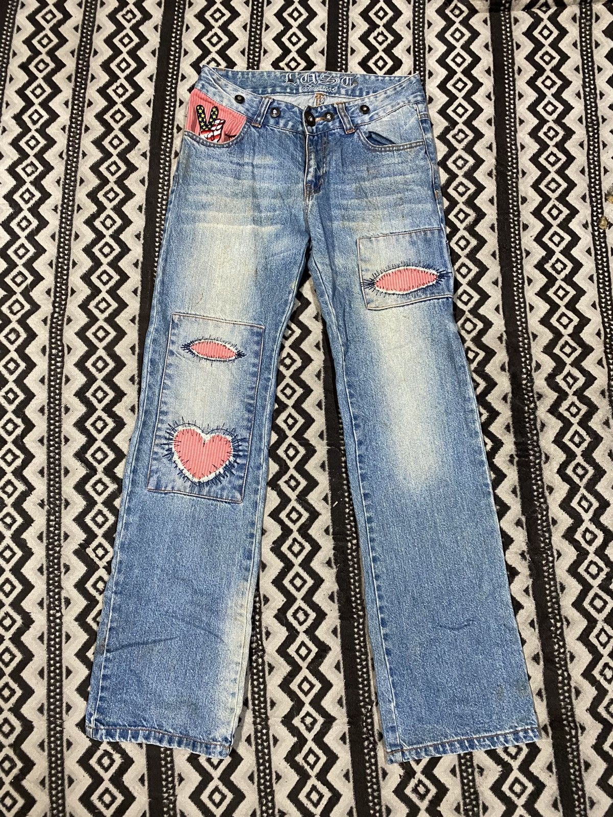 Designer × Japanese Brand Lust Patch Jeans Size 29" - 1 Thumbnail