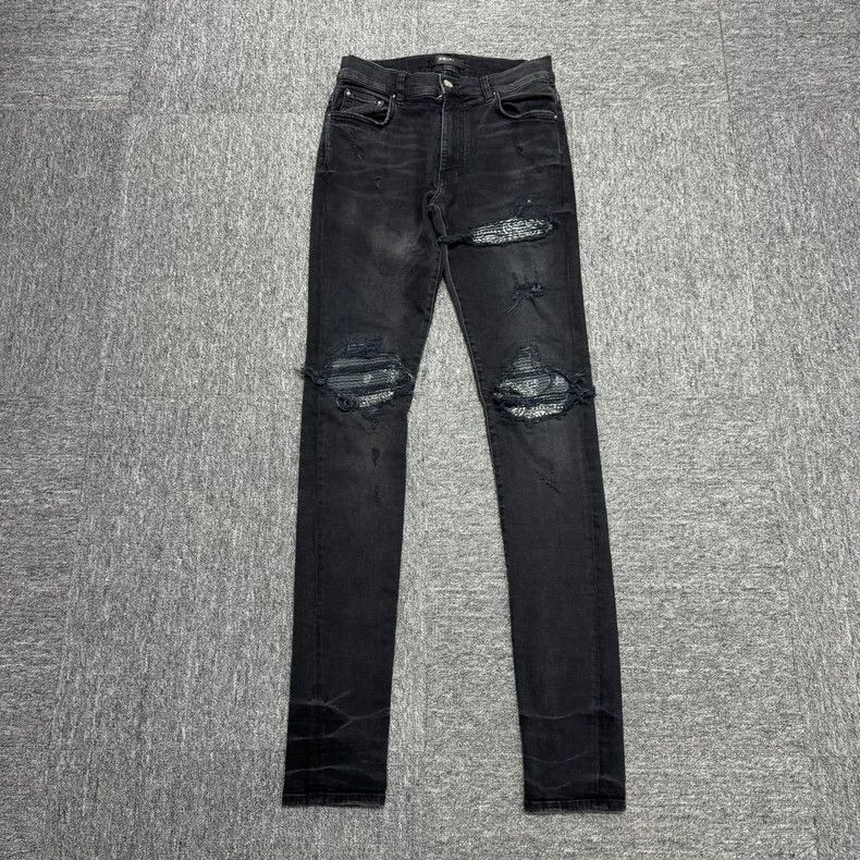 Amiri Amiri Black Camo Flower Patched Denim Pants Size US 30 / EU 46 - 1 Thumbnail