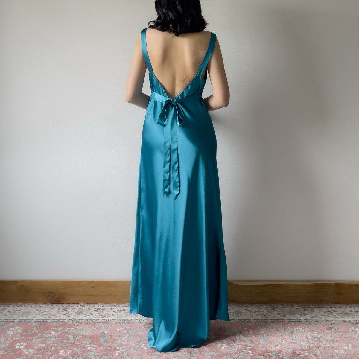 Vintage Vintage Jonquil Teal Satin Slip Gown (M–L) Size L / US 10 / IT 46 - 8 Thumbnail