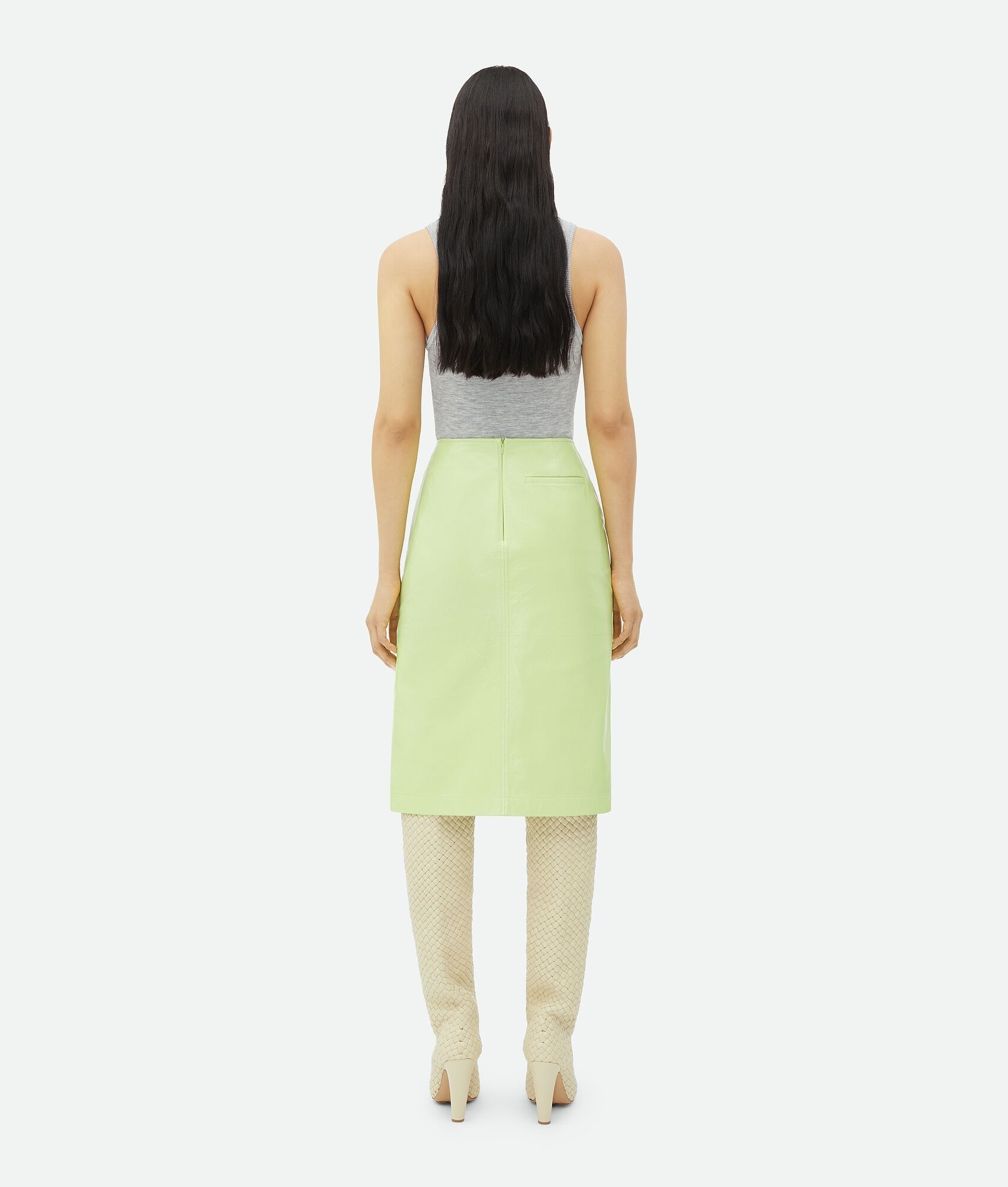Bottega Veneta o1n1vont0925 Shiny Leather Midi Skirt in Light Green Size 26" / US 2 / IT 38 - 3 Thumbnail