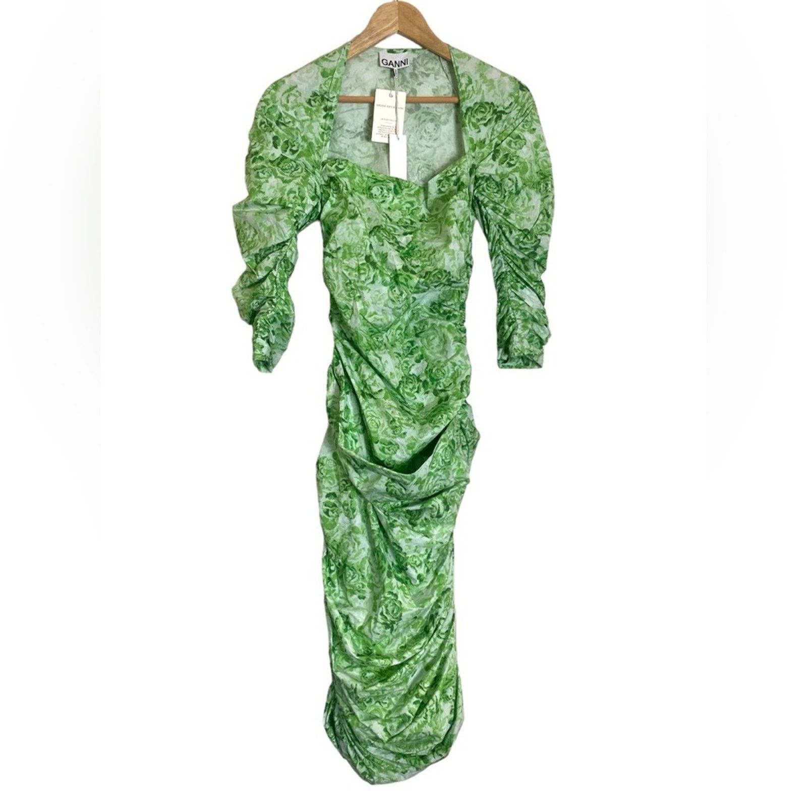 Ganni Ganni Floral cotton-poplin midi dress Green 34 Size XS / US 0-2 / IT 36-38 - 4 Thumbnail