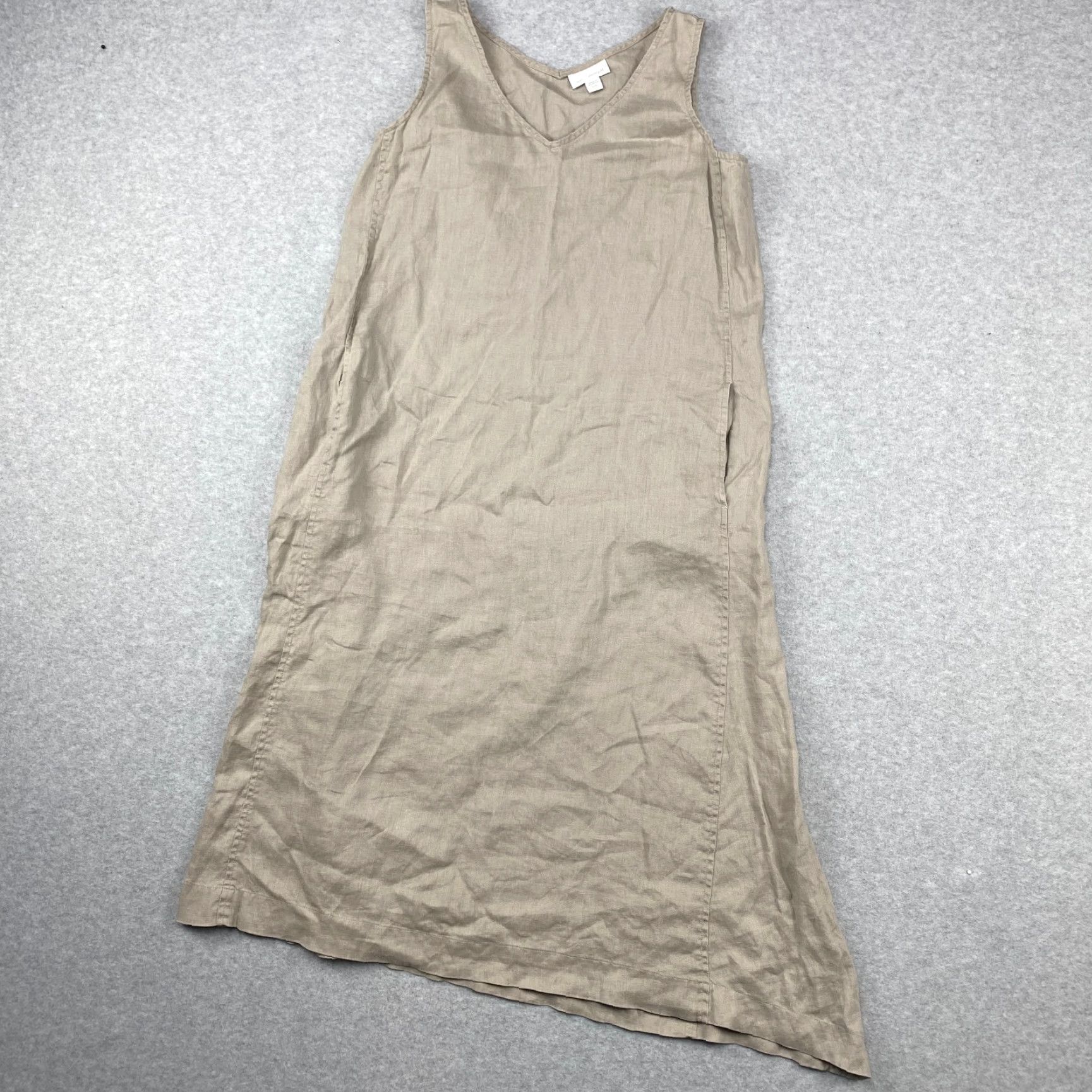 Vintage VINTAGE? No — Pure Jill Linen Dress Womens 2XS Khaki Shift Sleeveless V-Neck Asymmetric Hem Dress Size XXS / US 00 / IT 34 - 2 Thumbnail