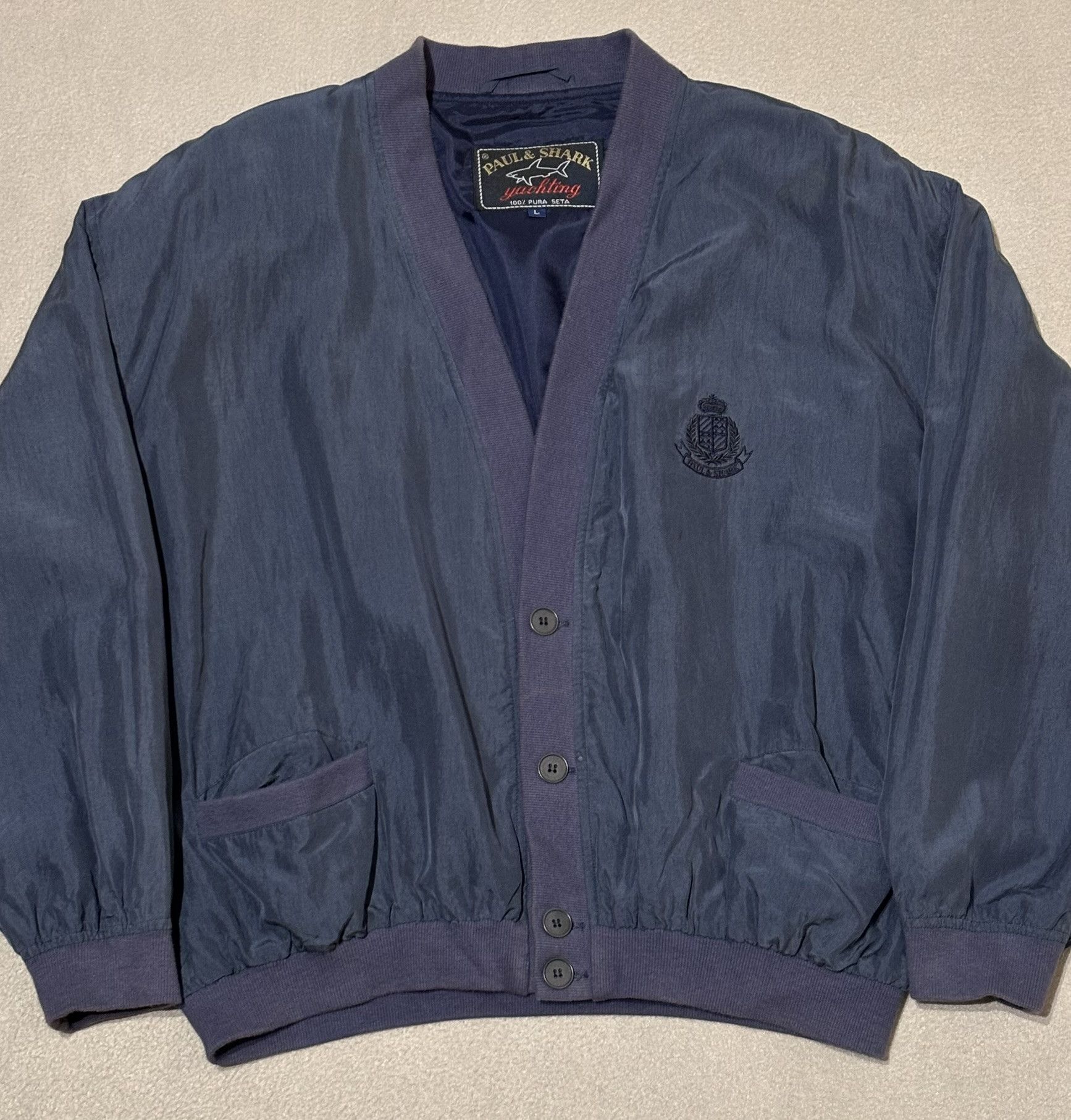 Paul & Shark Paul Shark Bomber Jacket 100% Silk Navy Large Size US L / EU 52-54 / 3 - 6 Thumbnail