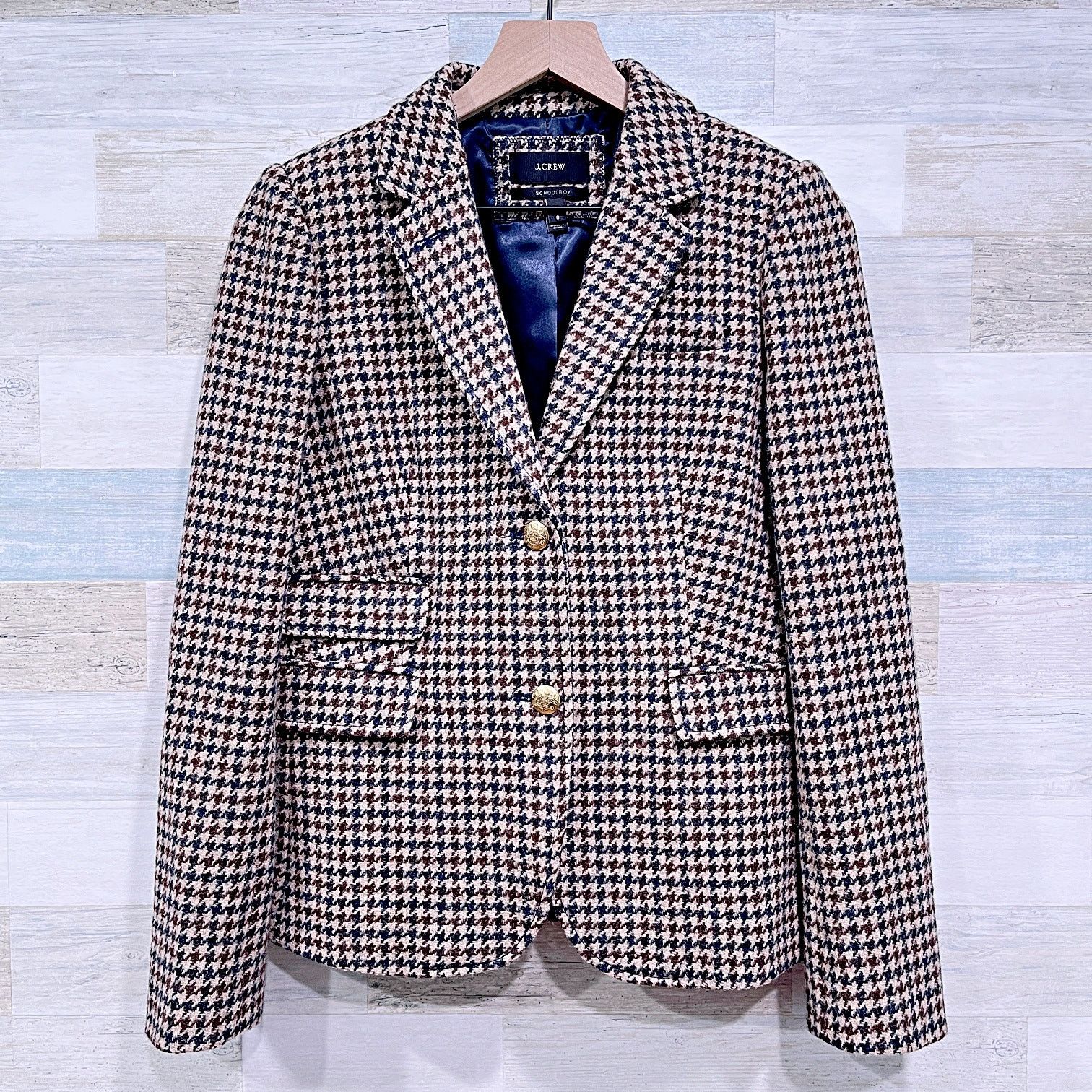 J CREW Tweed Wool Schoolboy Blazer Brown Womens 8