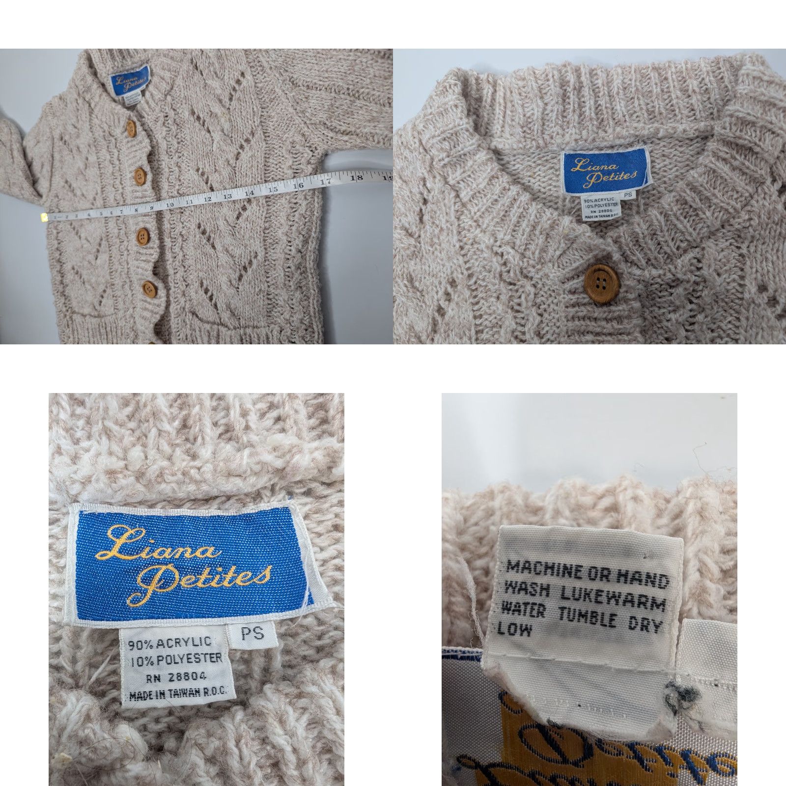 Vintage VINTAGE Liana Petites Women’s PS Cardigan Sweater Long Sleeve V-Neck Pockets Beige 80s 60s Retro Mens? Womens? Size S / US 4 / IT 40 - 8 Thumbnail